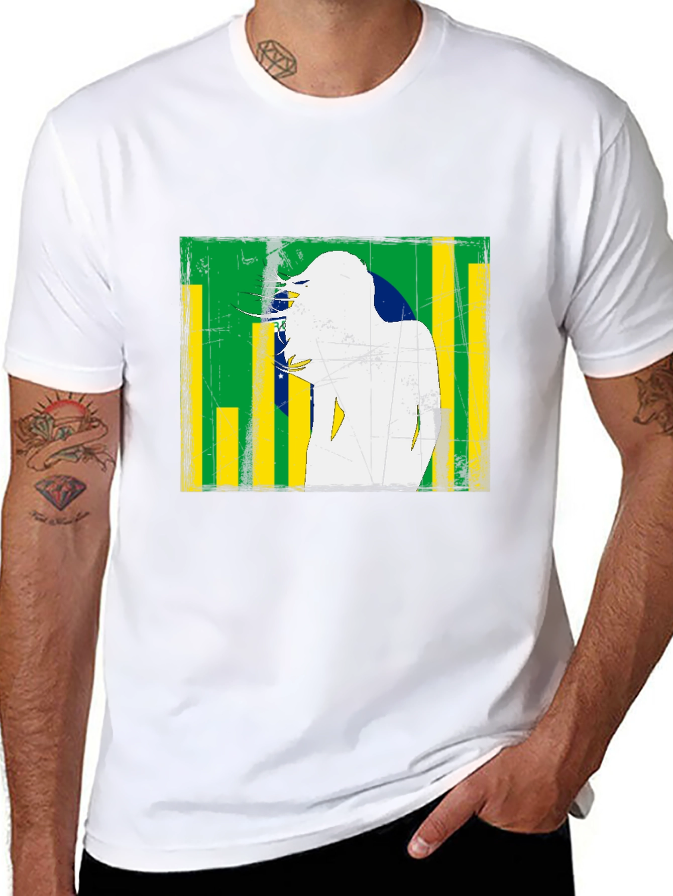 Brazil Flag Distressed Graphic T-Shirt