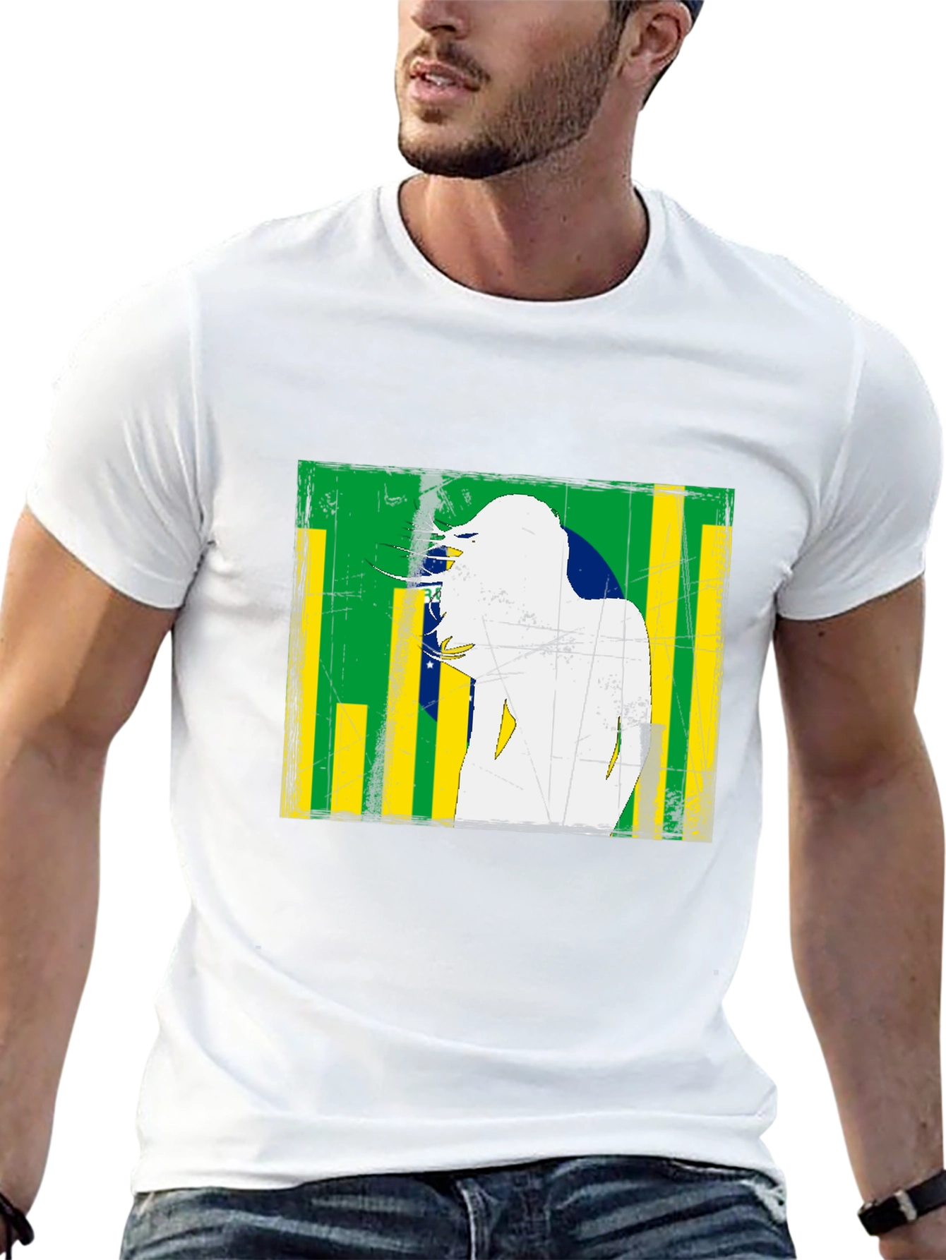 Brazil Flag Distressed Graphic T-Shirt