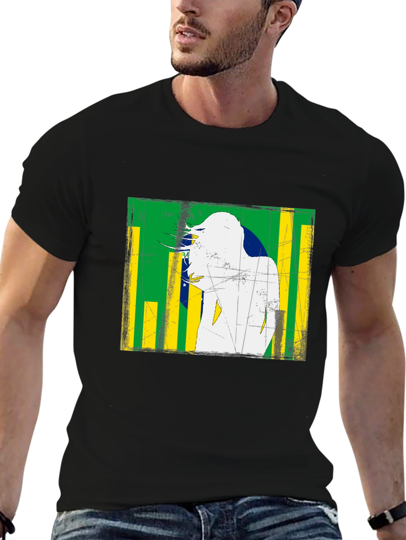 Brazil Flag Distressed Graphic T-Shirt