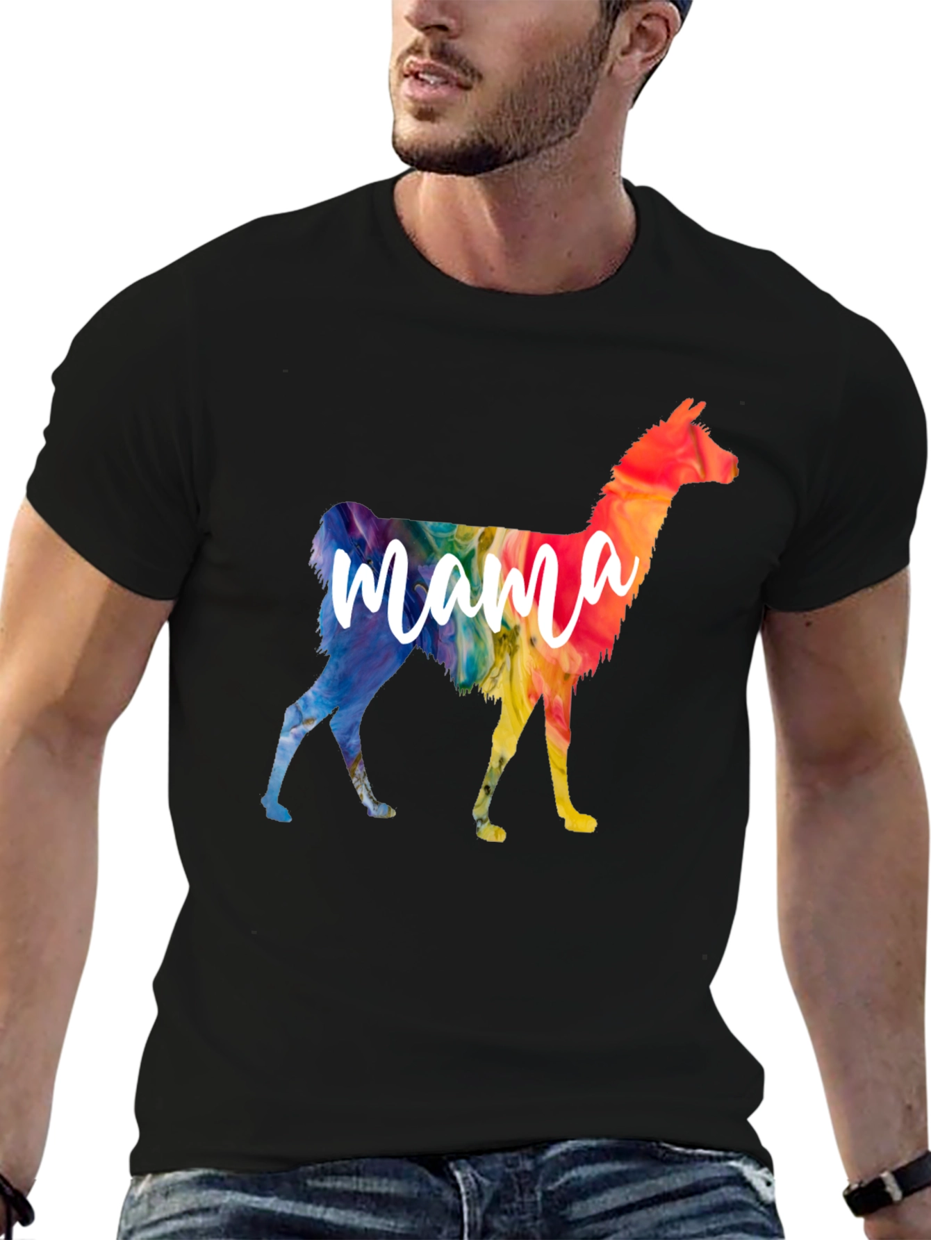 Mama Llama Rainbow T-Shirt - Black