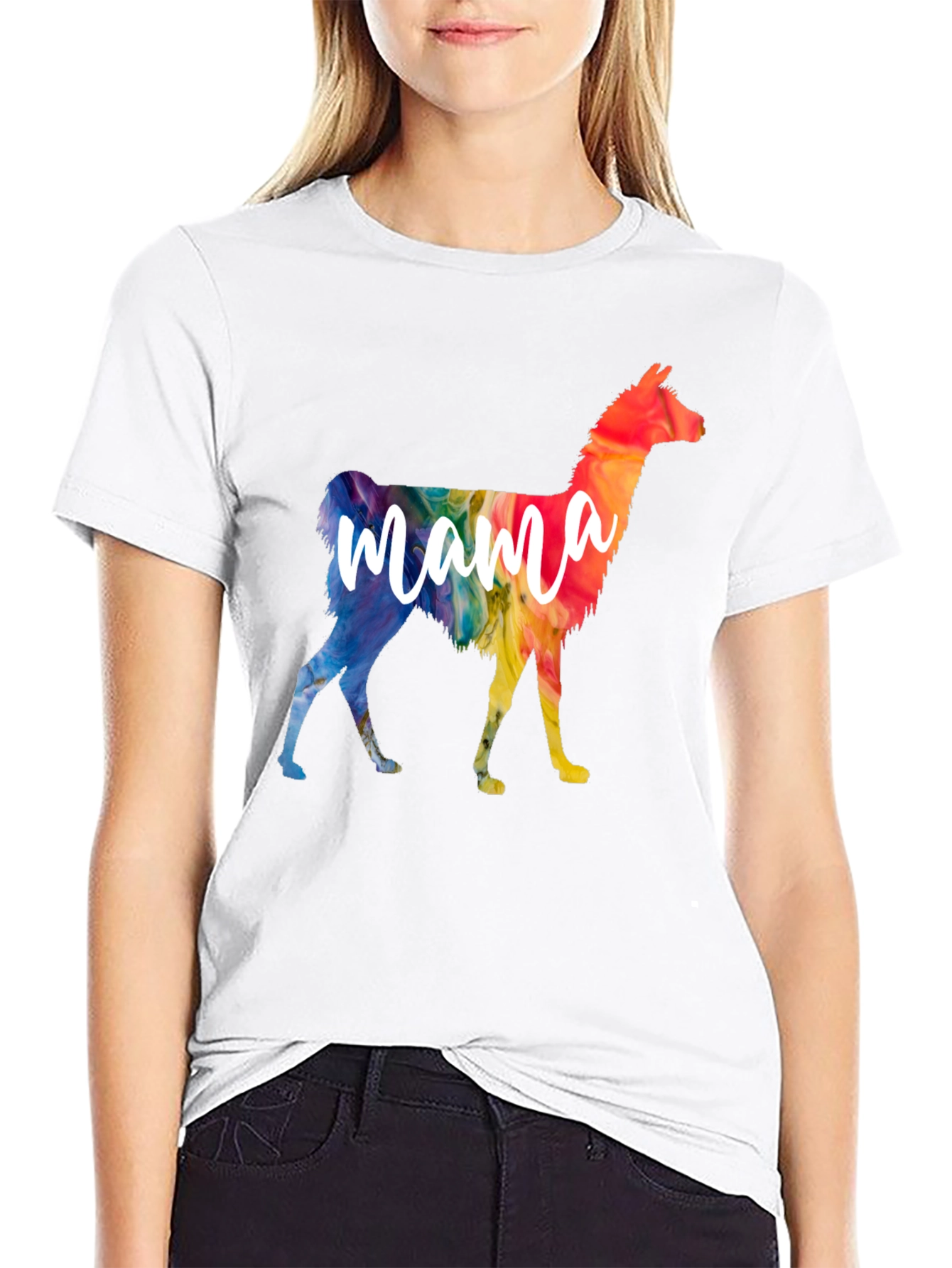 Mama Llama Rainbow T-Shirt - Black