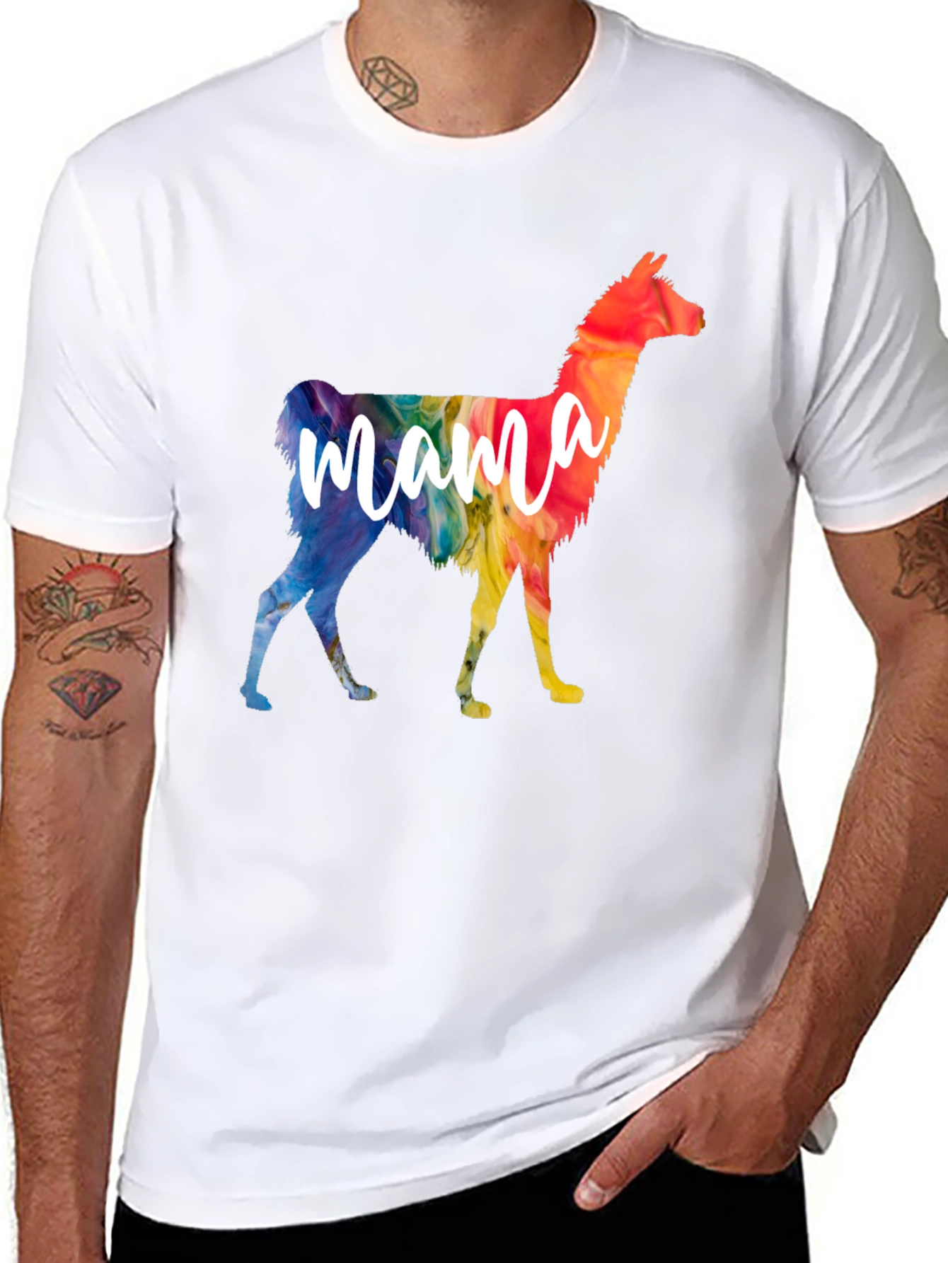 Mama Llama Rainbow T-Shirt - Black