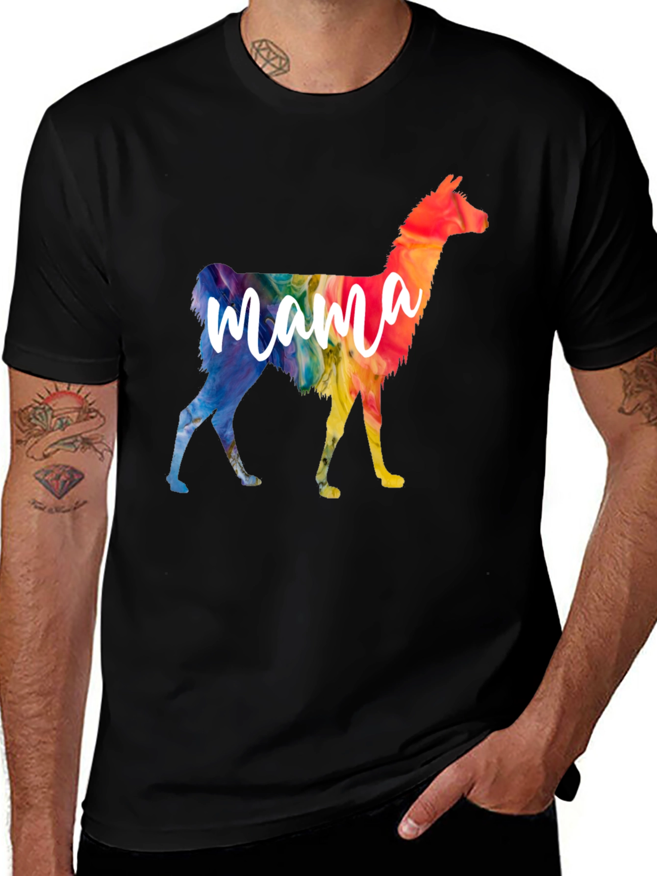 Mama Llama Rainbow T-Shirt - Black