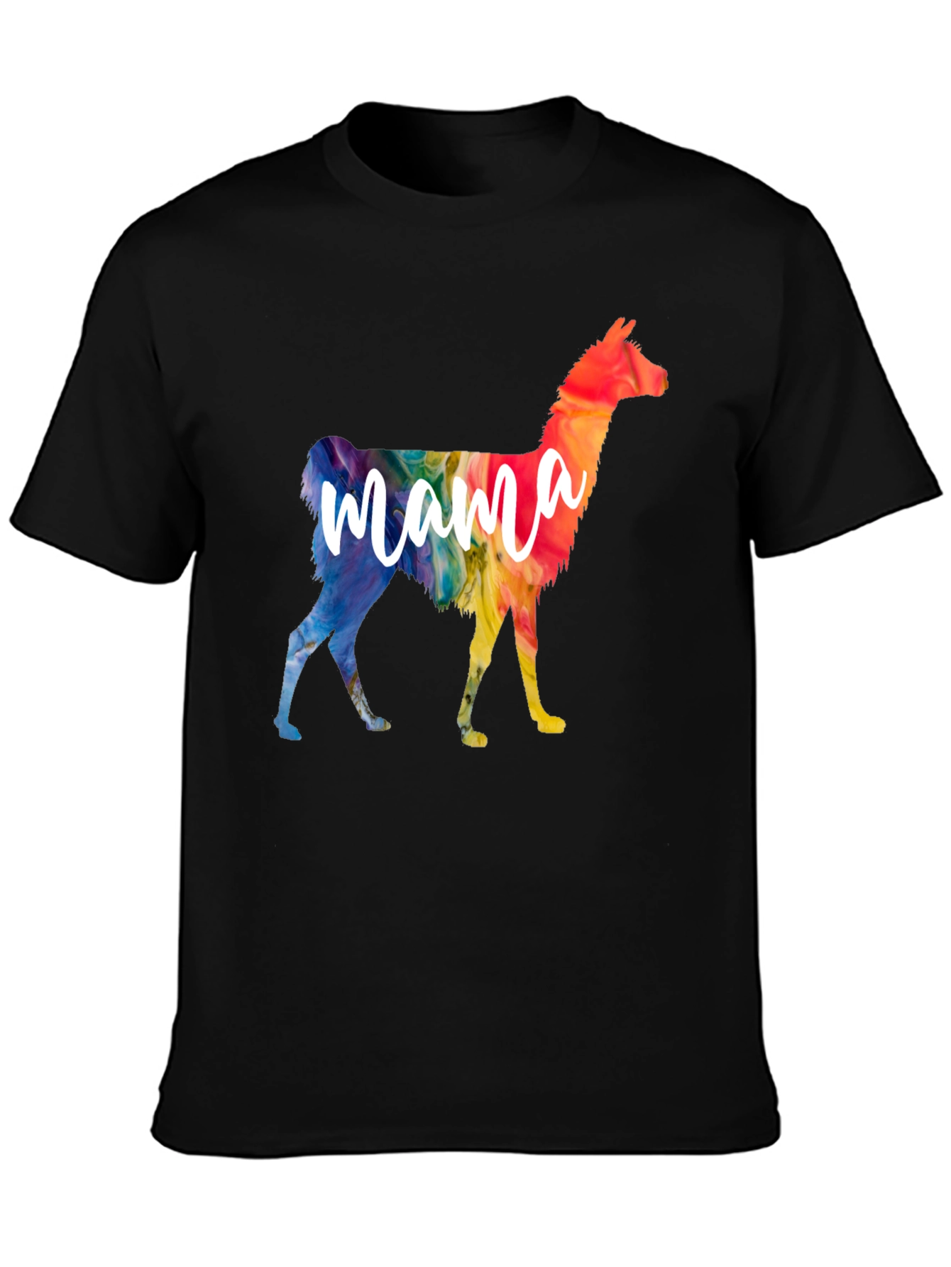 Mama Llama Rainbow T-Shirt - Black