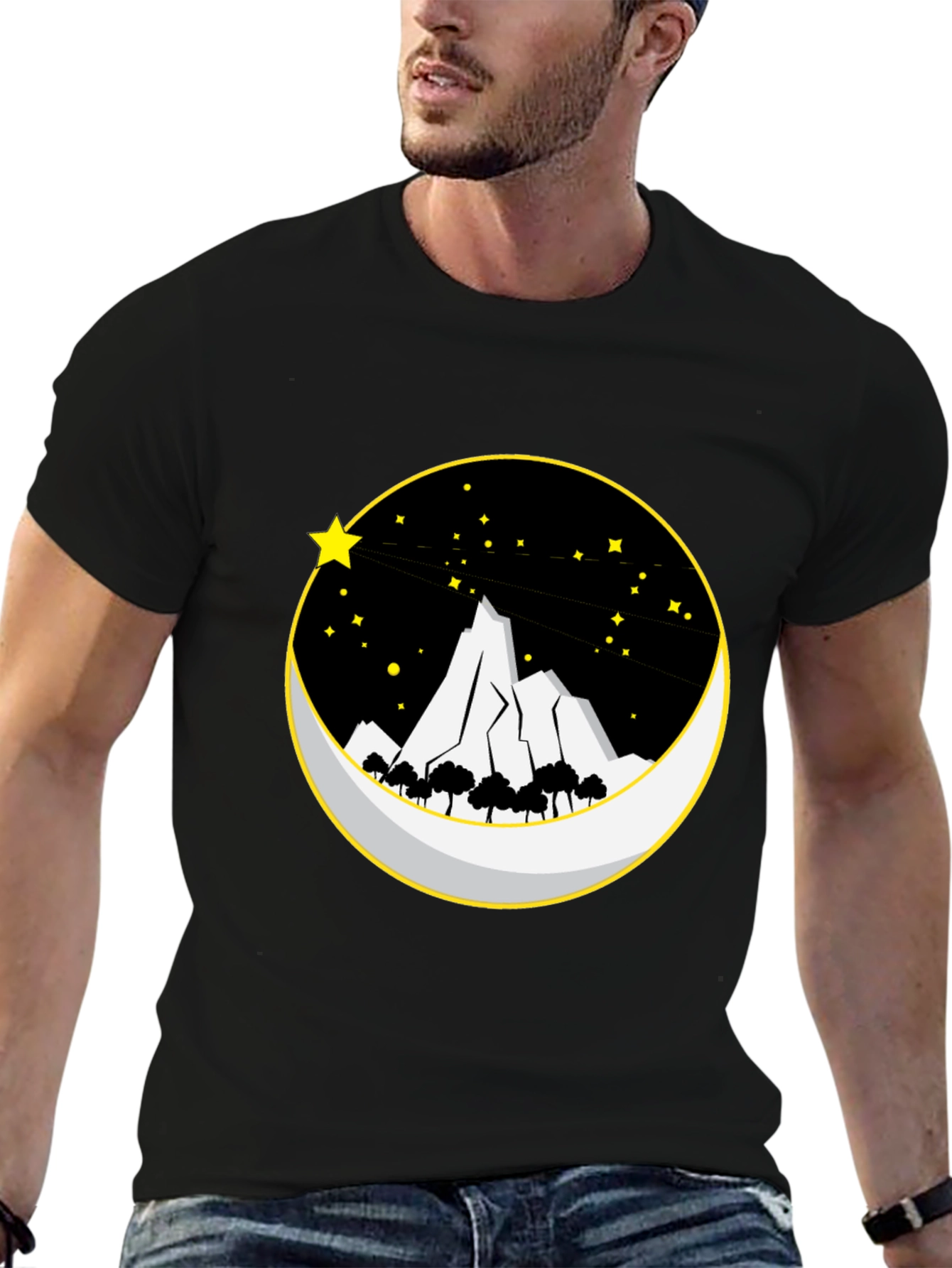Mountain Moon Starry Night Graphic Tee