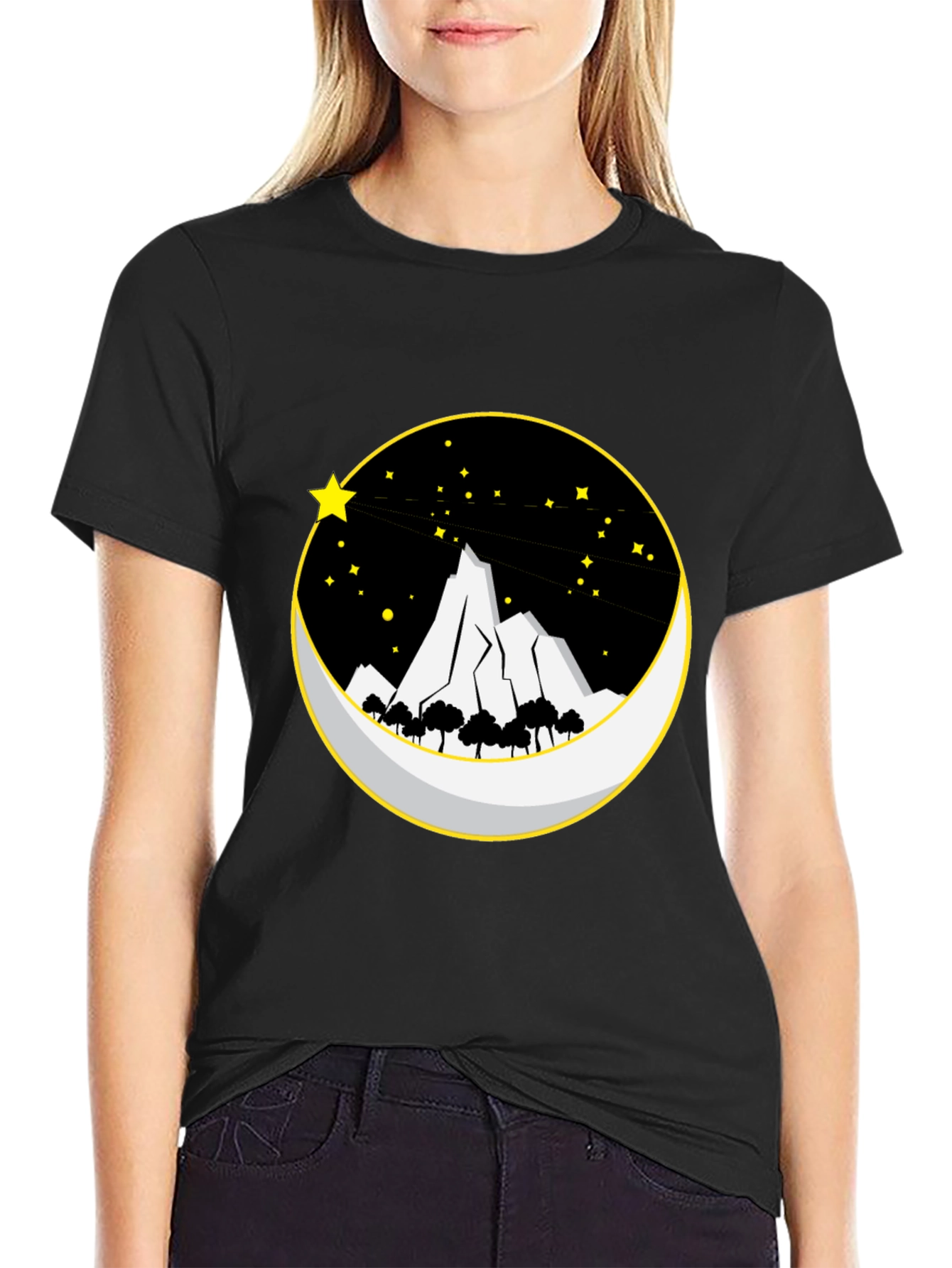 Mountain Moon Starry Night Graphic Tee