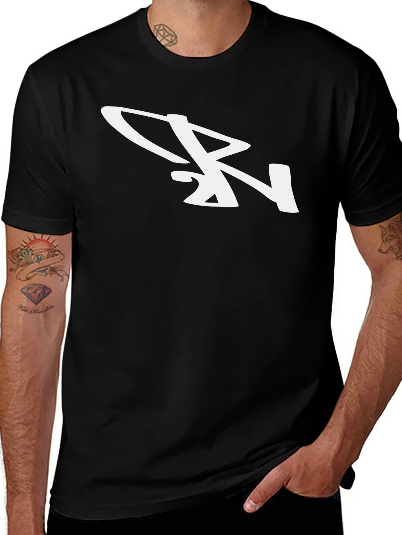 Stylish Black T-Shirt with White Abstract Logo