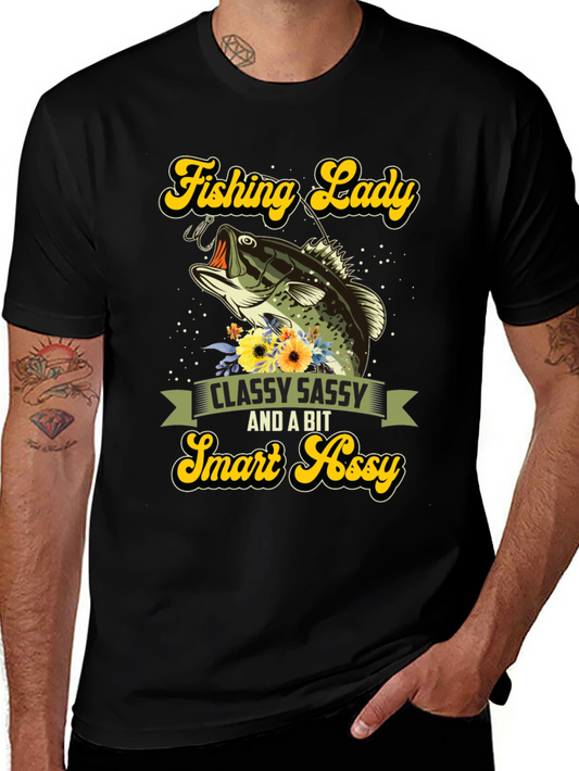 Fishing Lady Graphic Tee - Classy Sassy Smart Assy Black T-Shirt