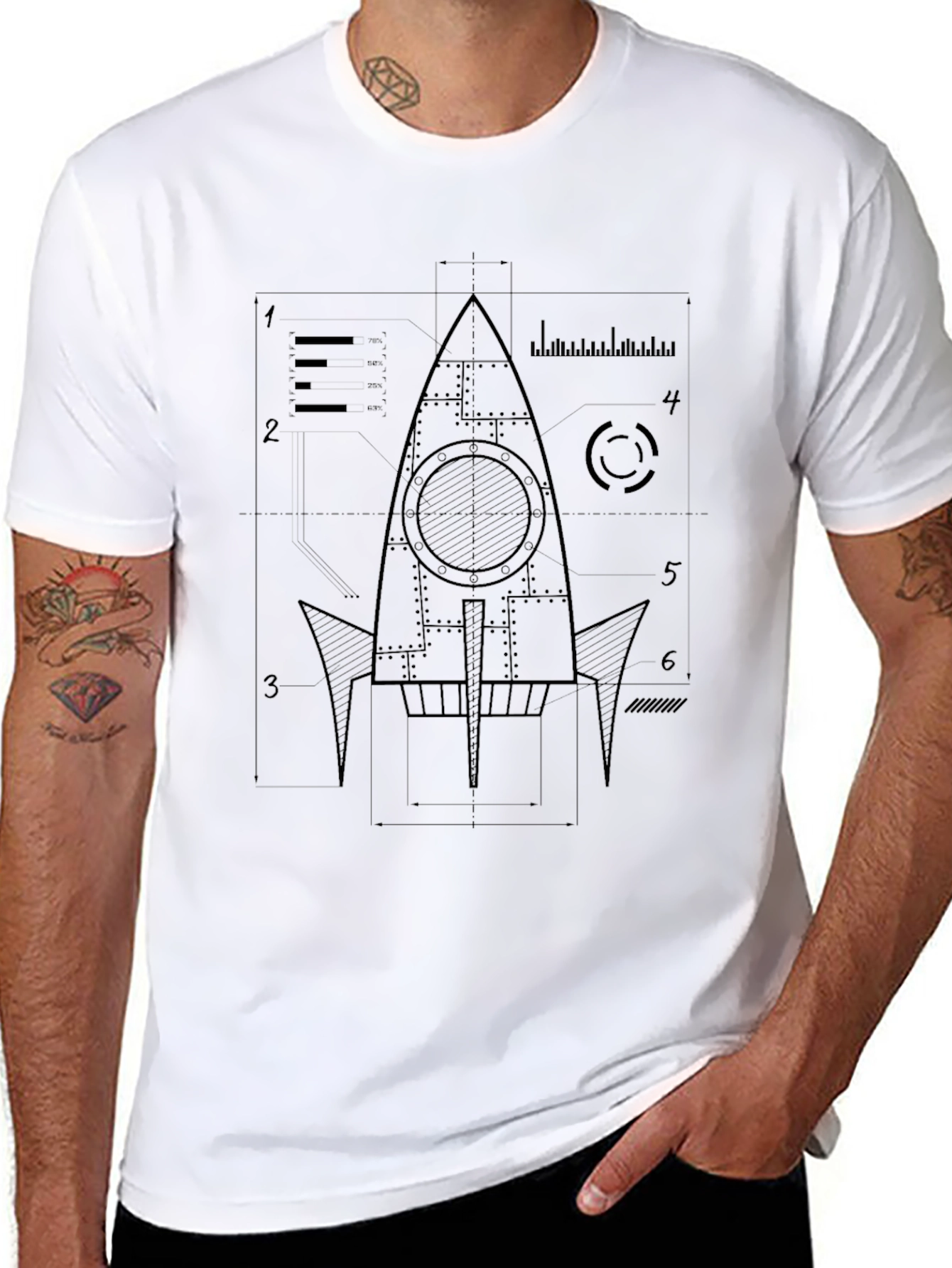 Rocket Blueprint Graphic Tee - Mens Black T-Shirt