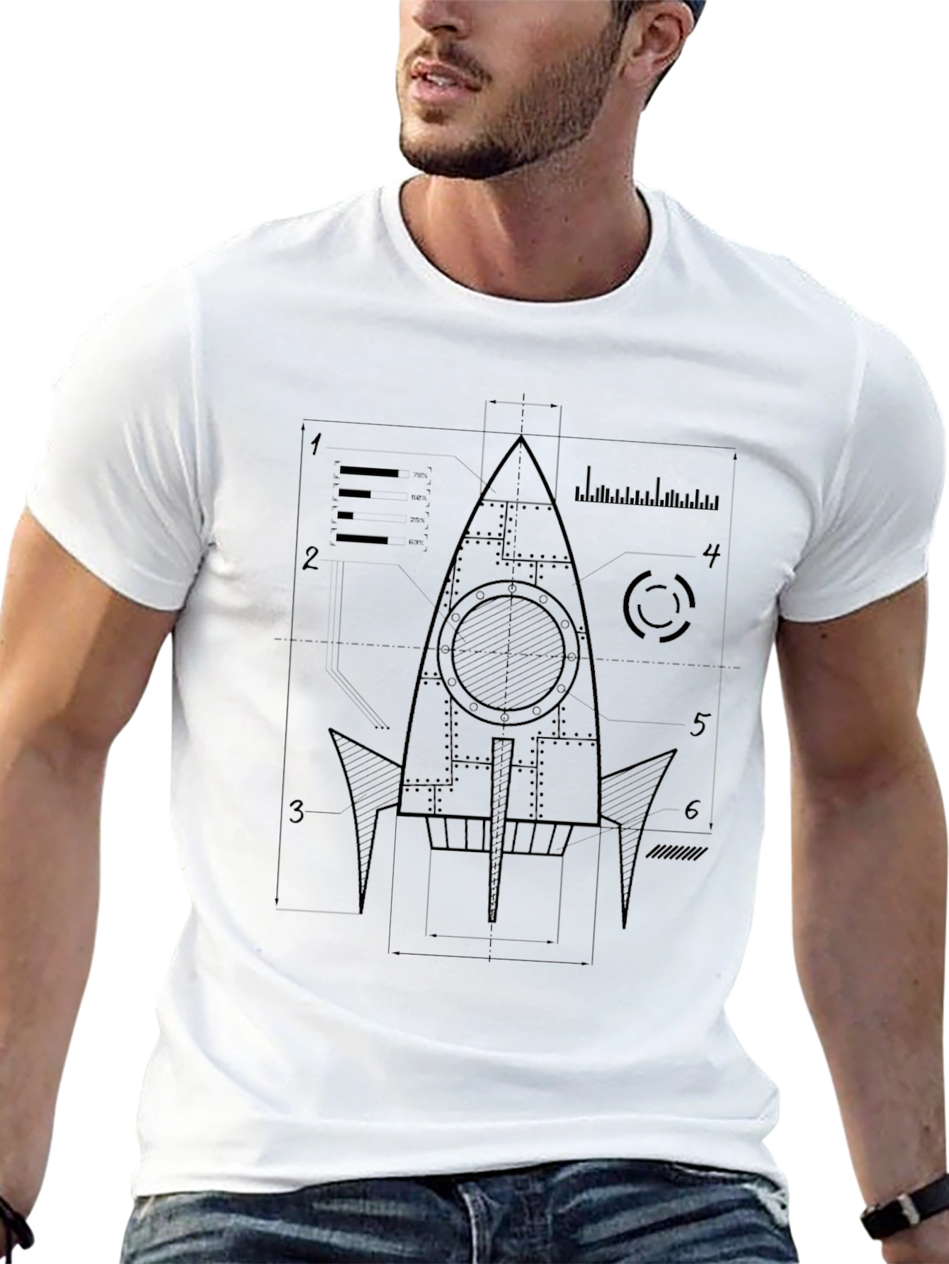 Rocket Blueprint Graphic Tee - Mens Black T-Shirt