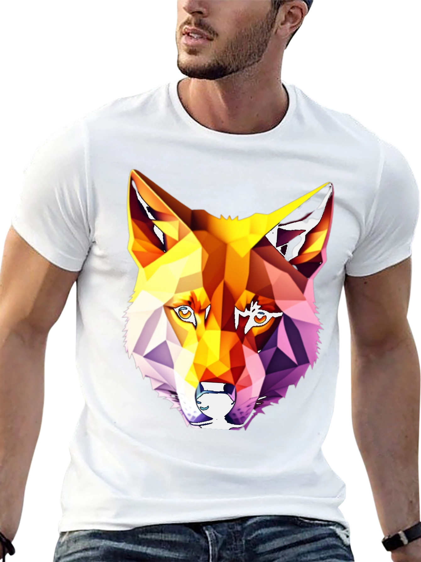 Geometric Wolf Graphic T-Shirt - Modern Art Tee