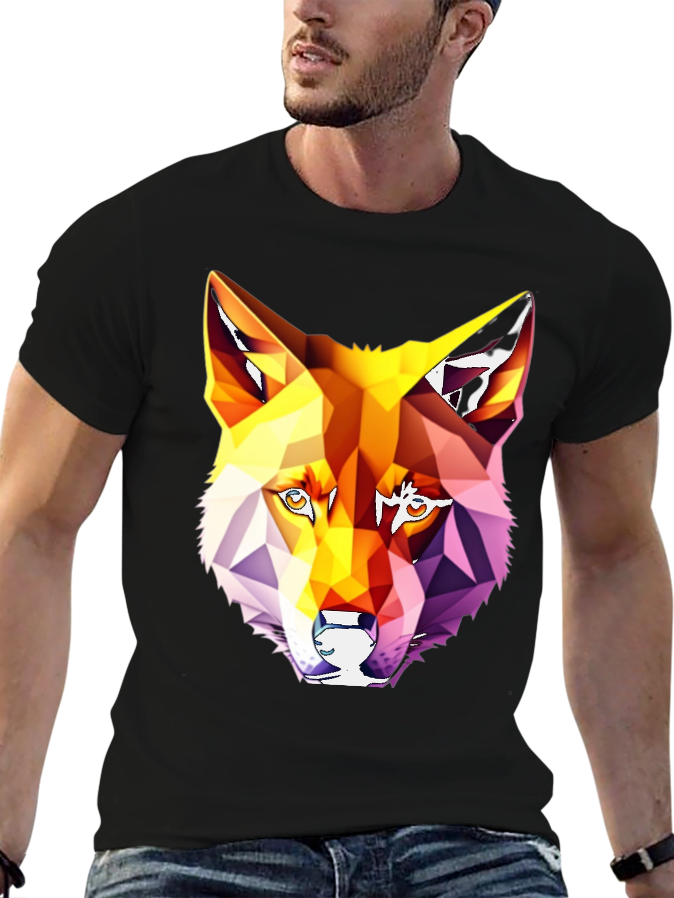 Geometric Wolf Graphic T-Shirt - Modern Art Tee