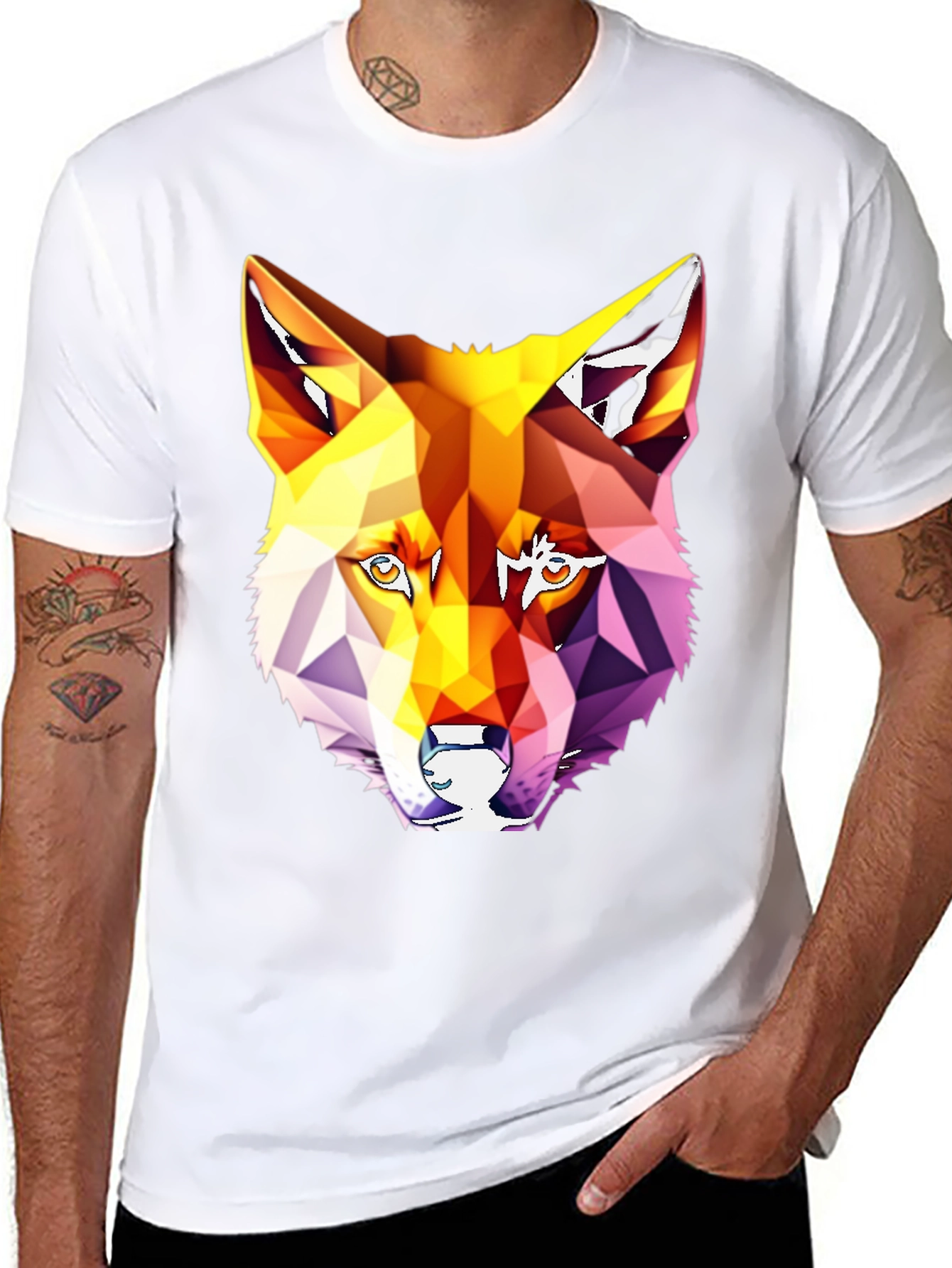 Geometric Wolf Graphic T-Shirt - Modern Art Tee