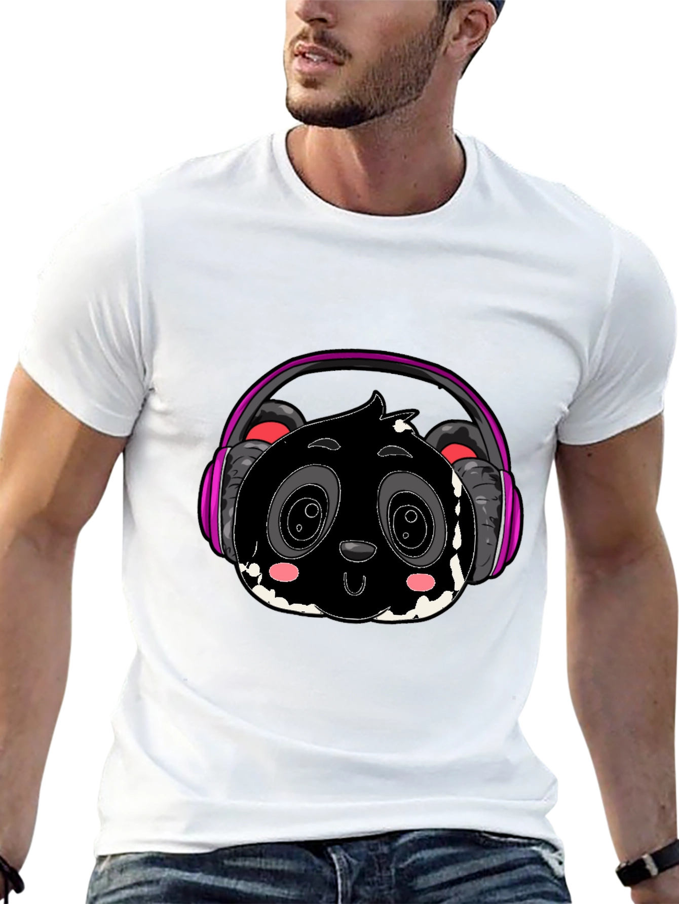 Cool Panda with Headphones Graphic Tee - Black