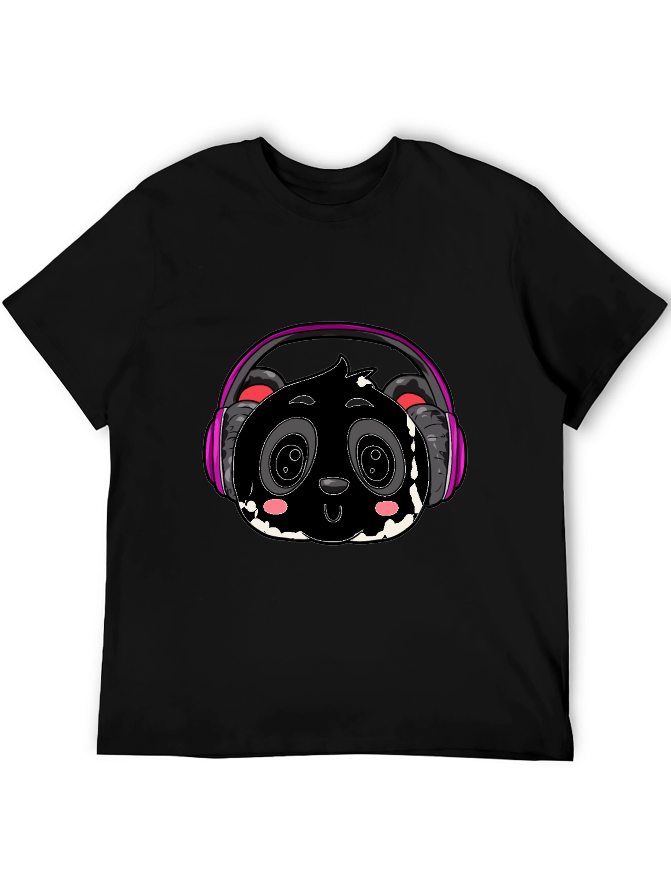 Cool Panda with Headphones Graphic Tee - Black