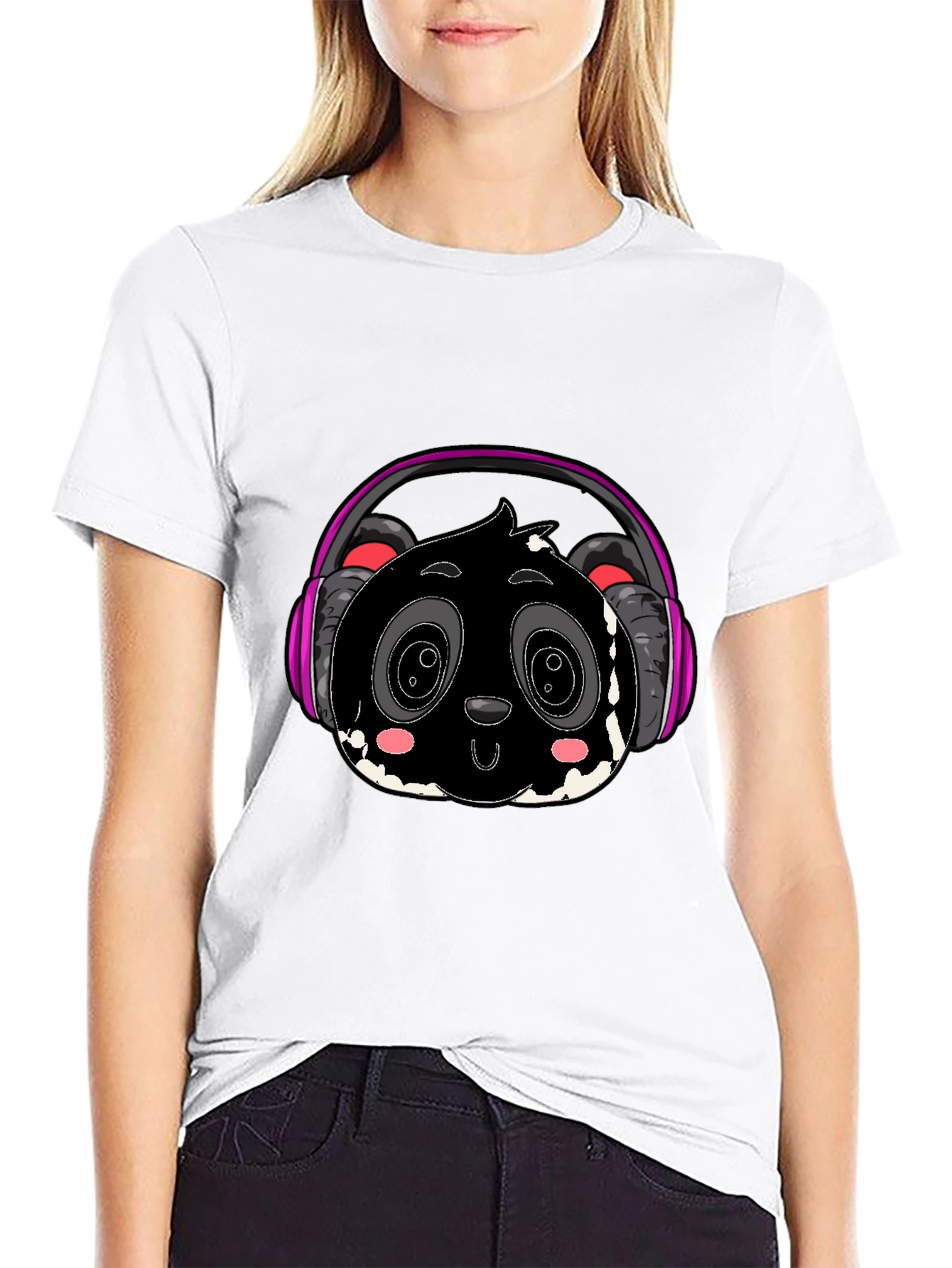Cool Panda with Headphones Graphic Tee - Black