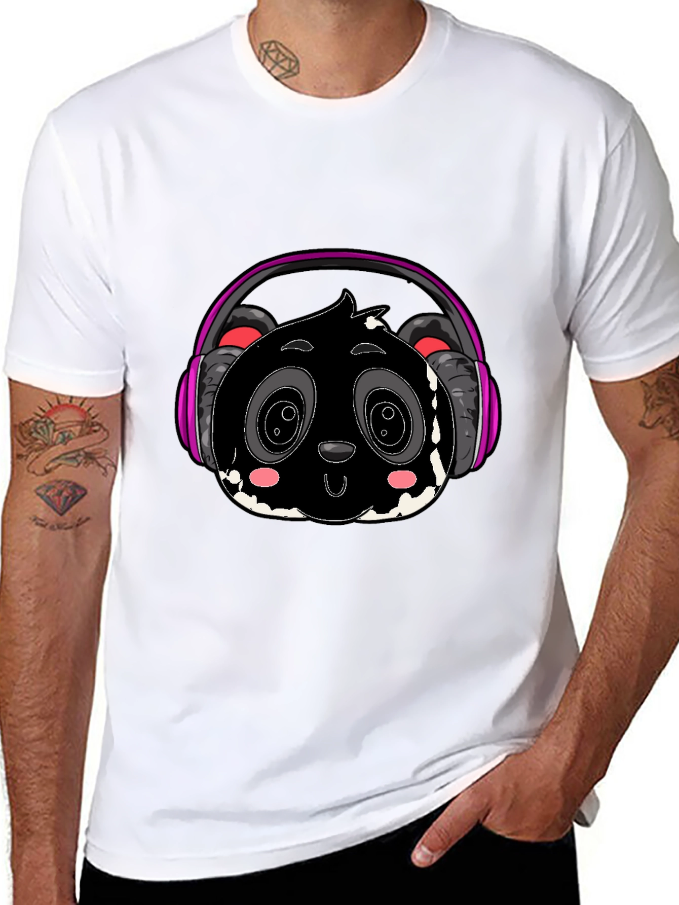 Cool Panda with Headphones Graphic Tee - Black