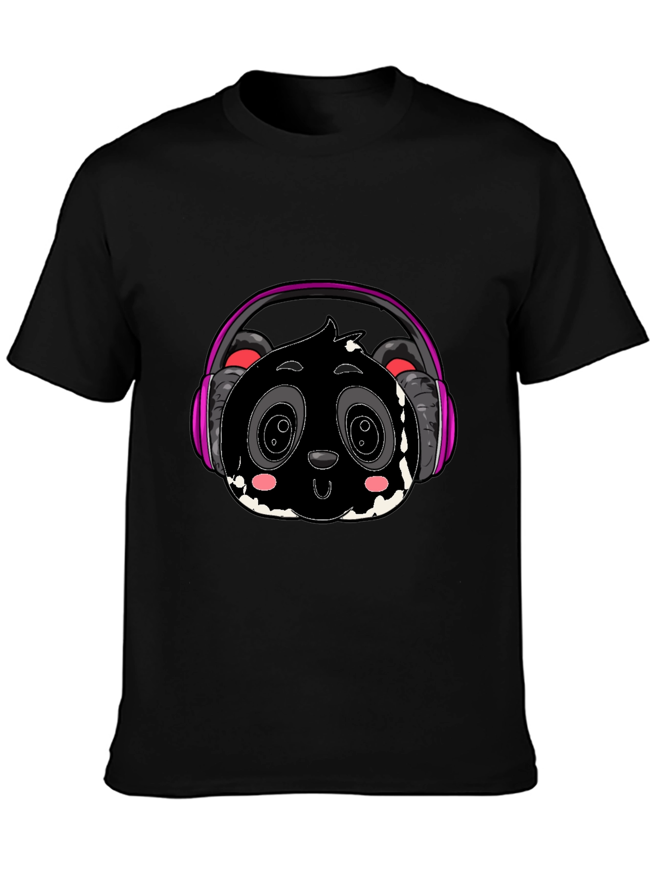 Cool Panda with Headphones Graphic Tee - Black