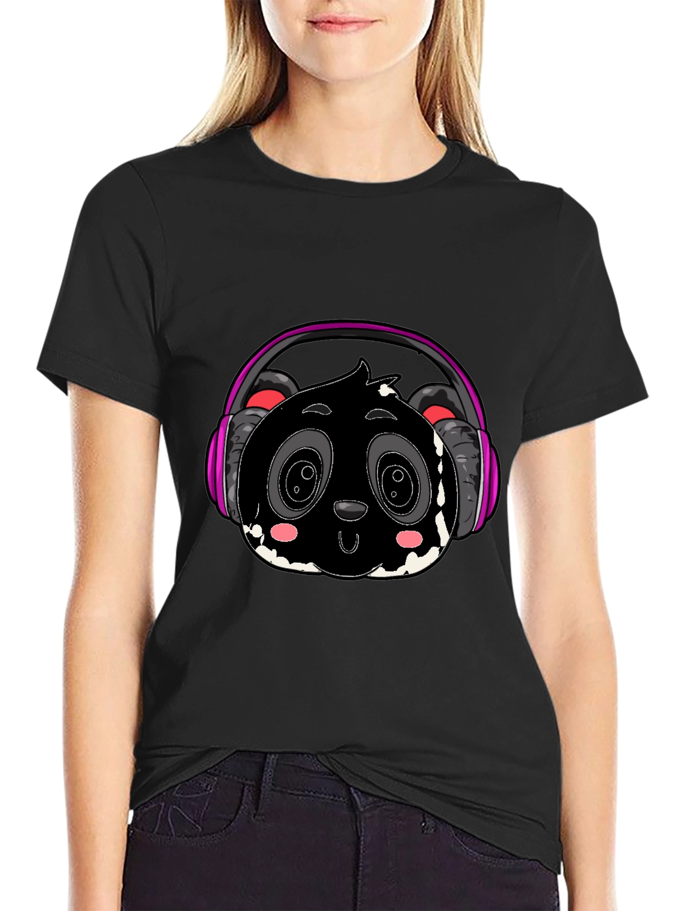 Cool Panda with Headphones Graphic Tee - Black