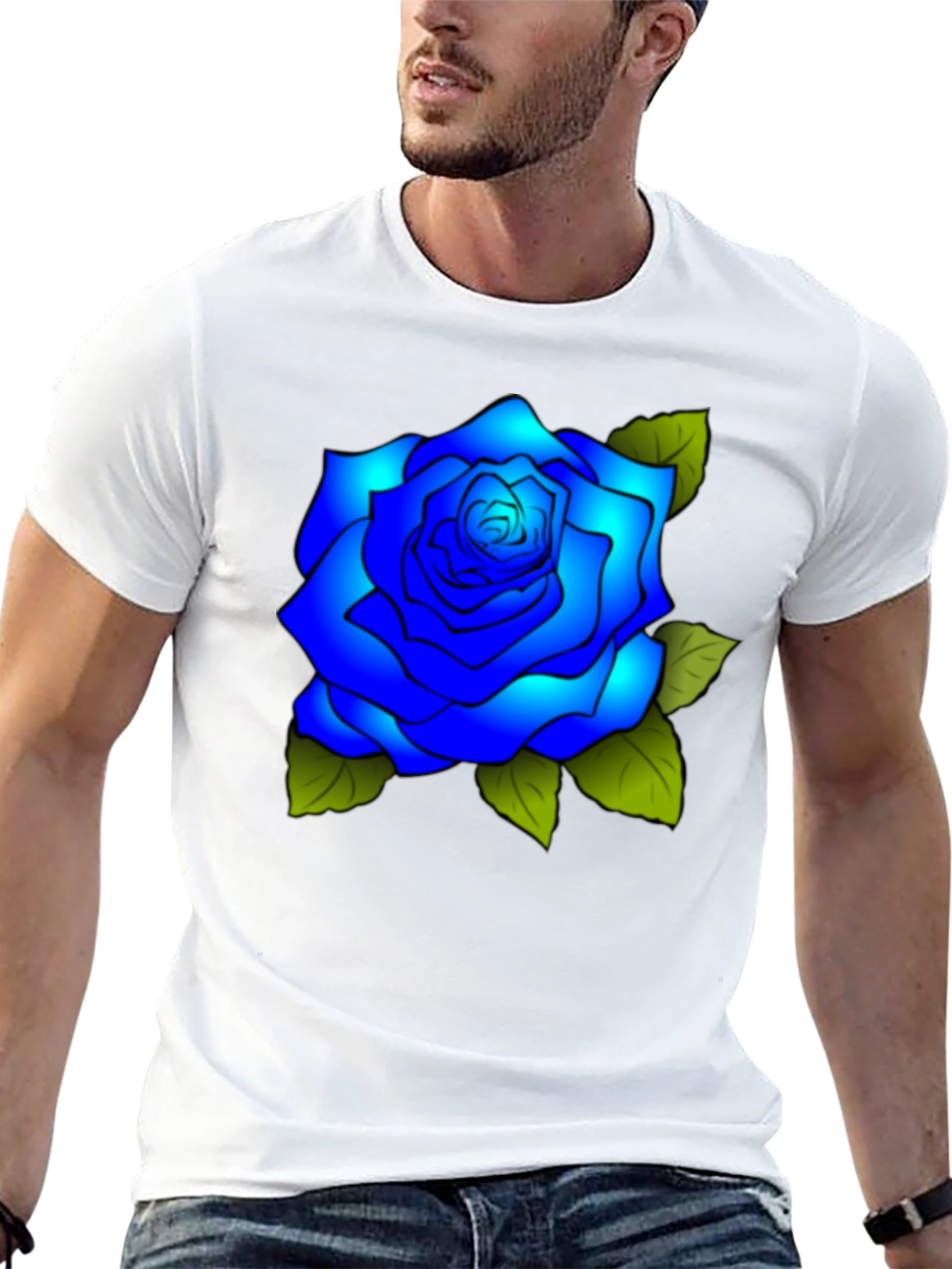 Blue Rose Graphic Tee - Stylish Mens T-Shirt