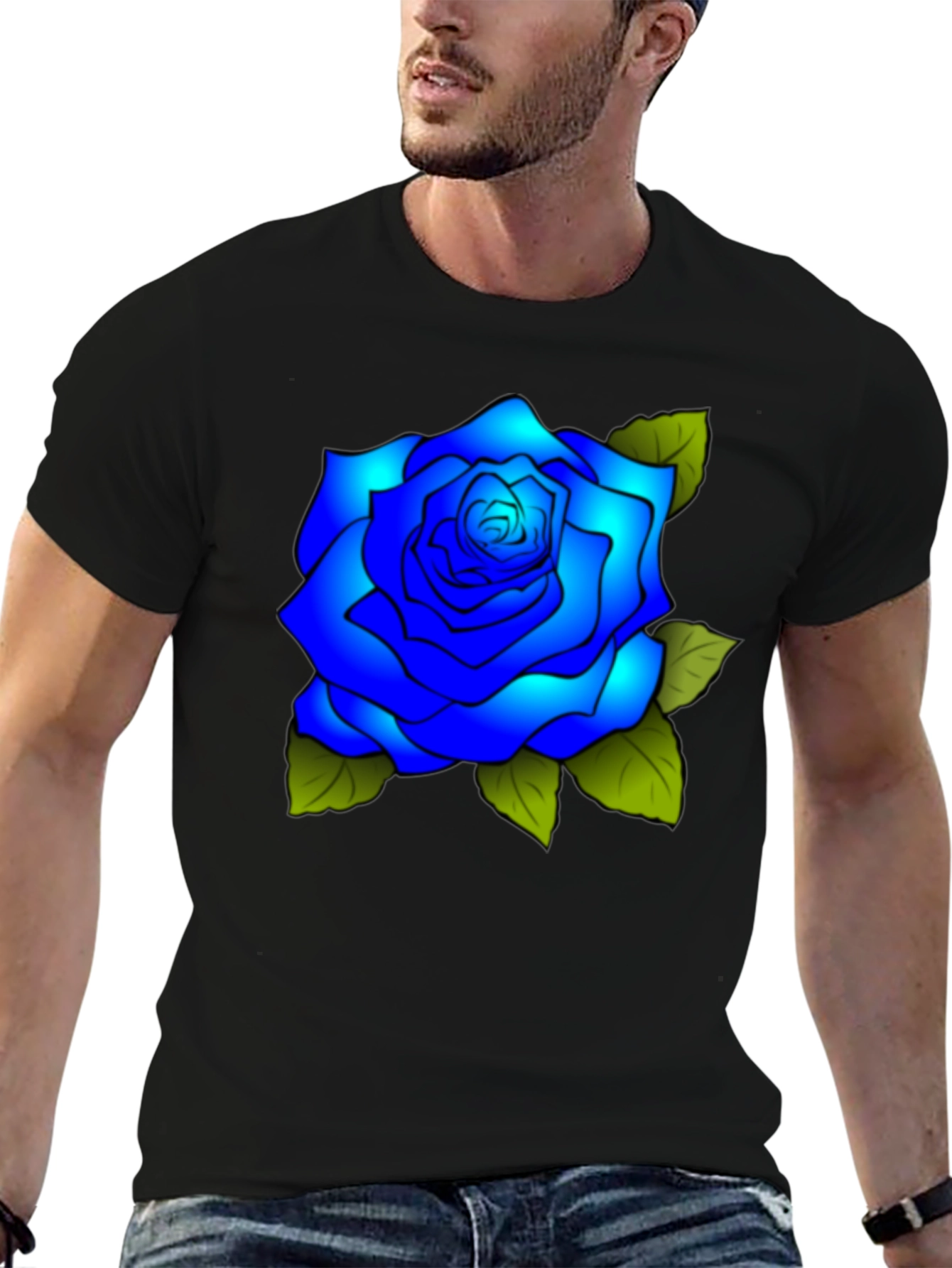 Blue Rose Graphic Tee - Stylish Mens T-Shirt