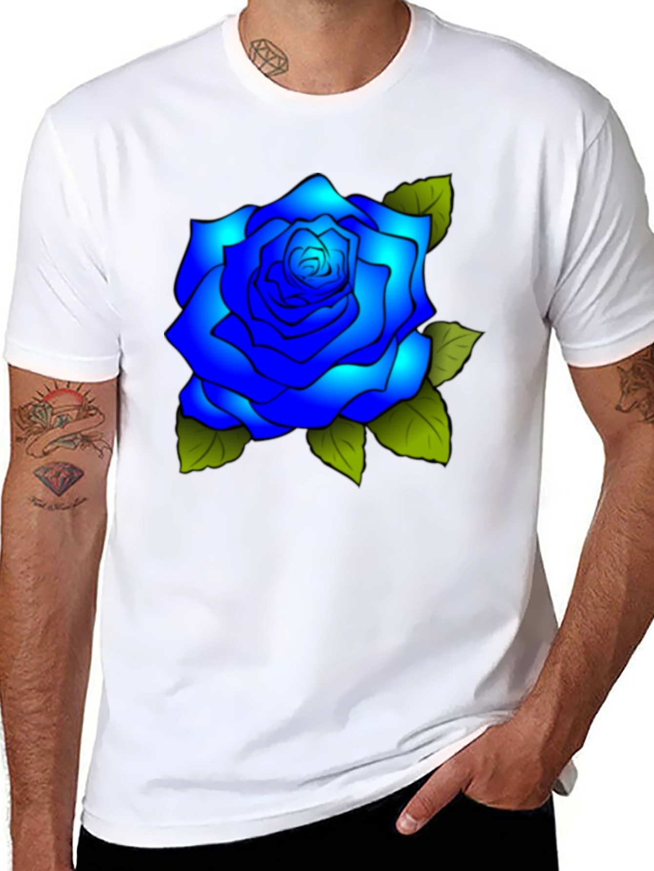 Blue Rose Graphic Tee - Stylish Mens T-Shirt