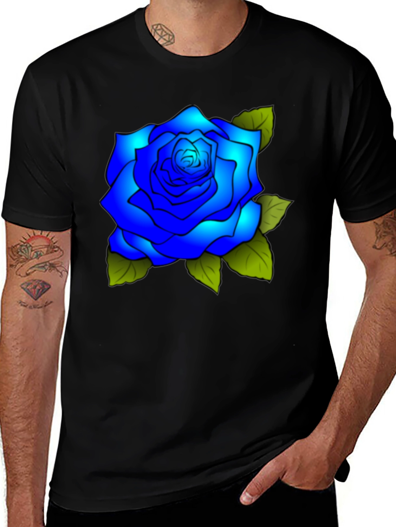 Blue Rose Graphic Tee - Stylish Mens T-Shirt