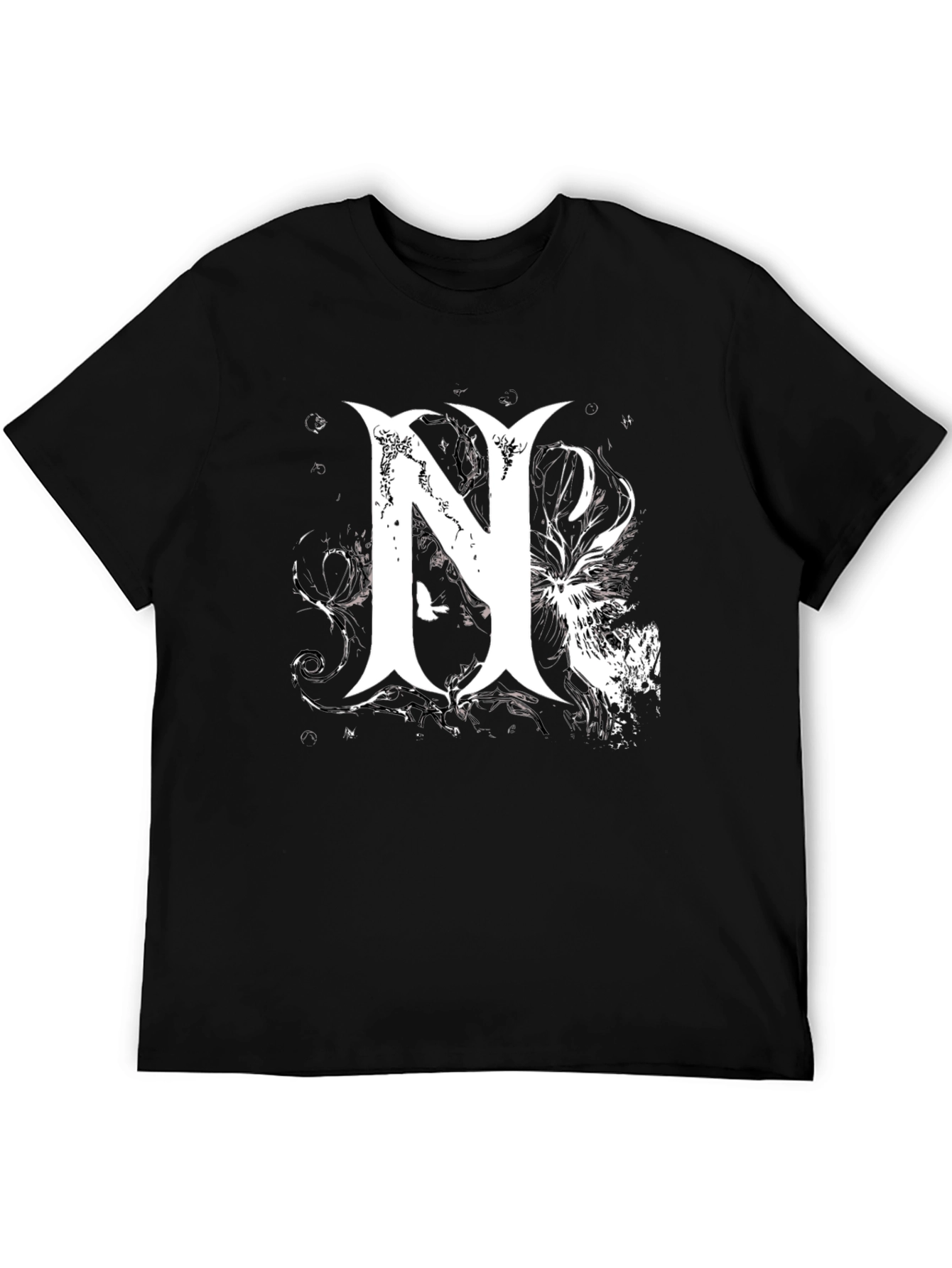 Stylish Black T-Shirt with Bold White Graphic Letter N