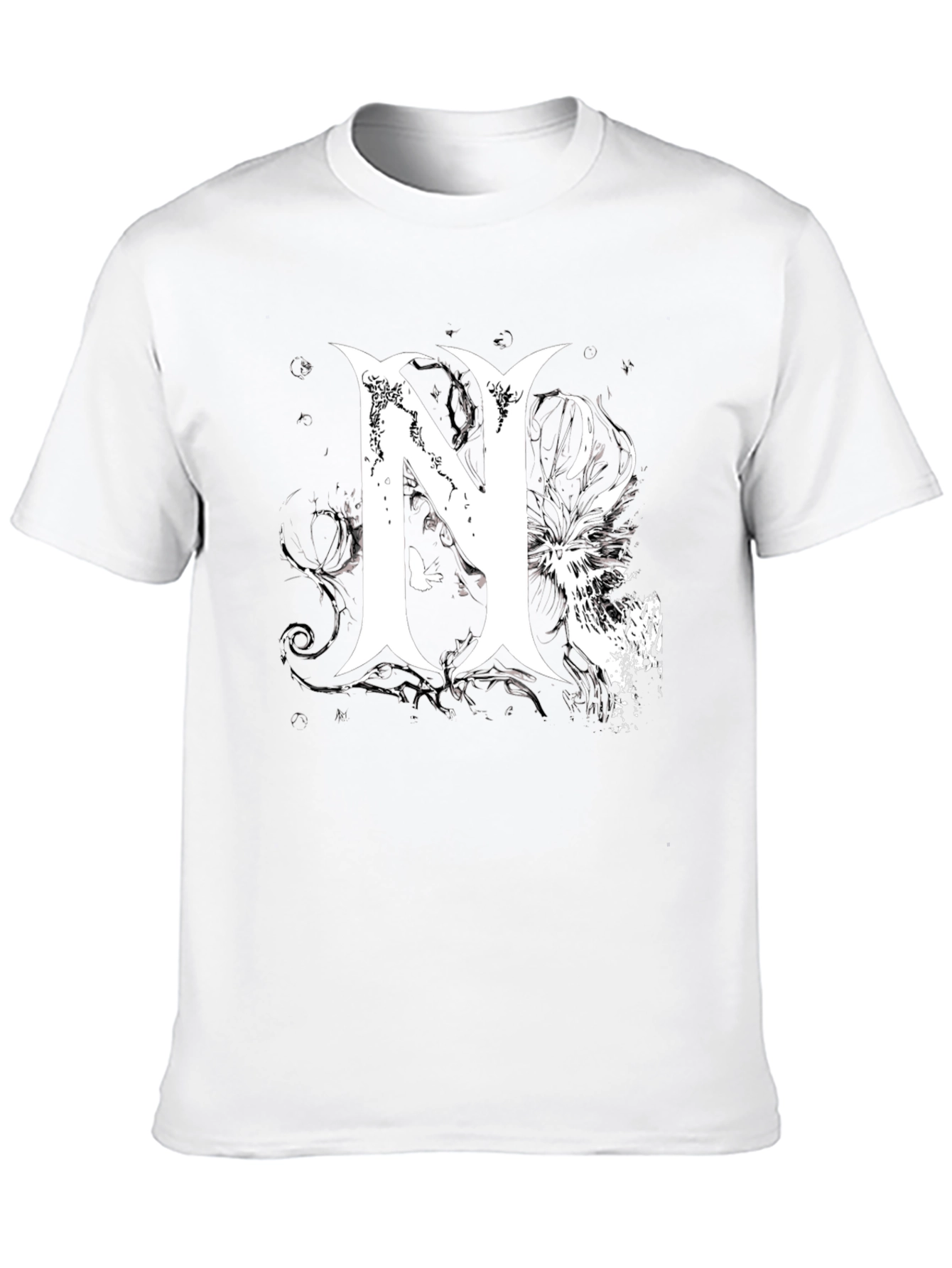 Stylish Black T-Shirt with Bold White Graphic Letter N