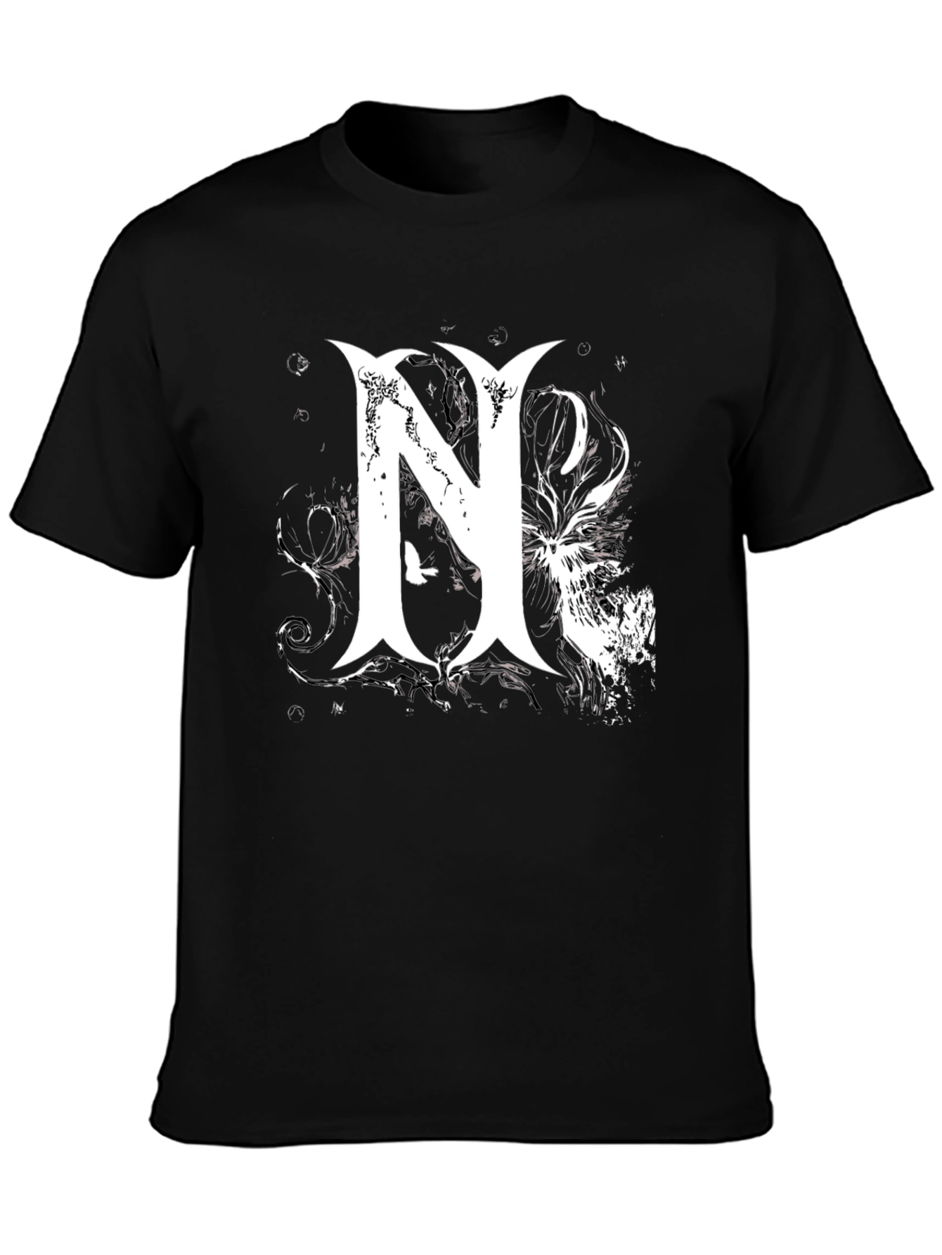 Stylish Black T-Shirt with Bold White Graphic Letter N
