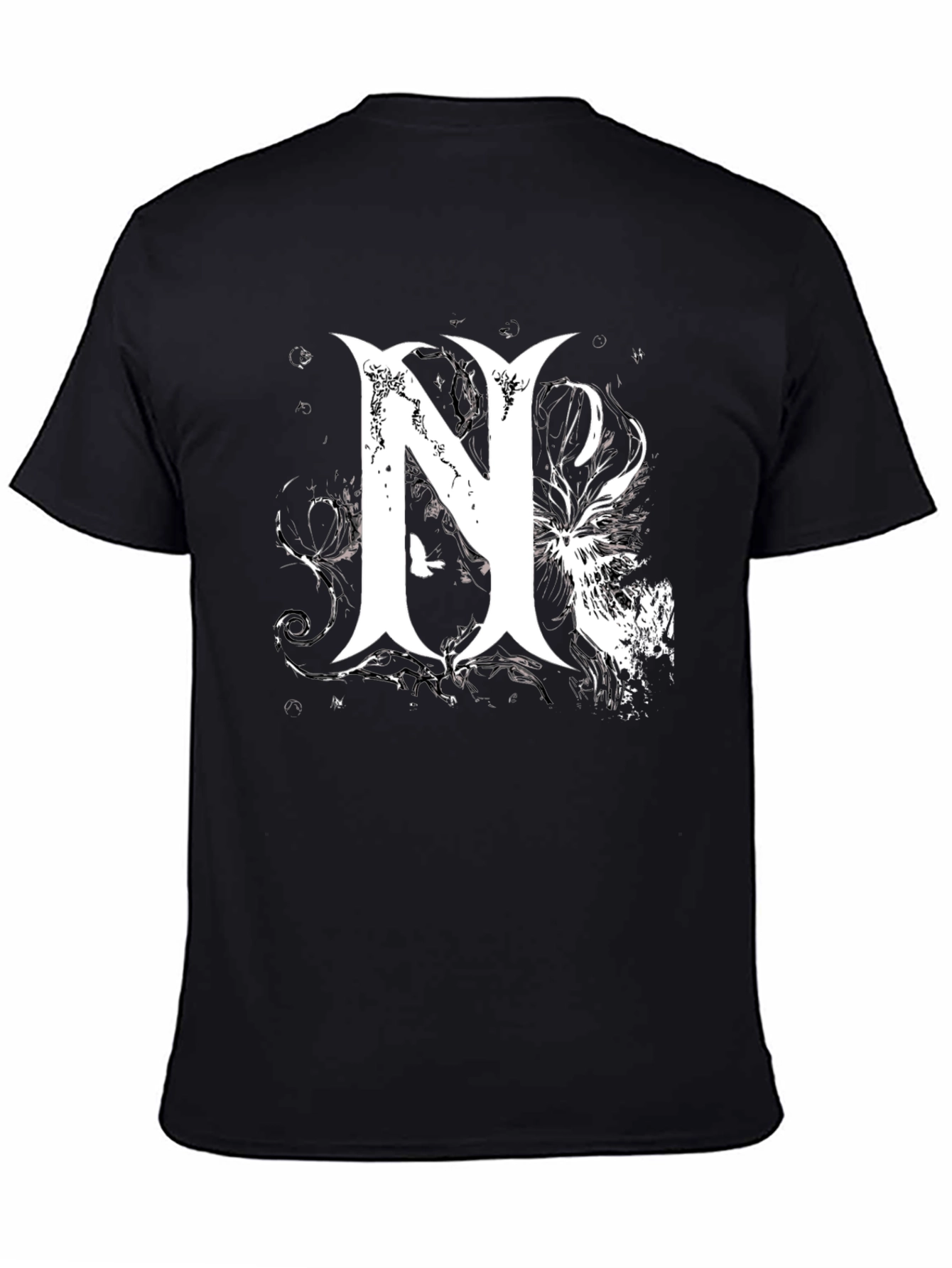 Stylish Black T-Shirt with Bold White Graphic Letter N