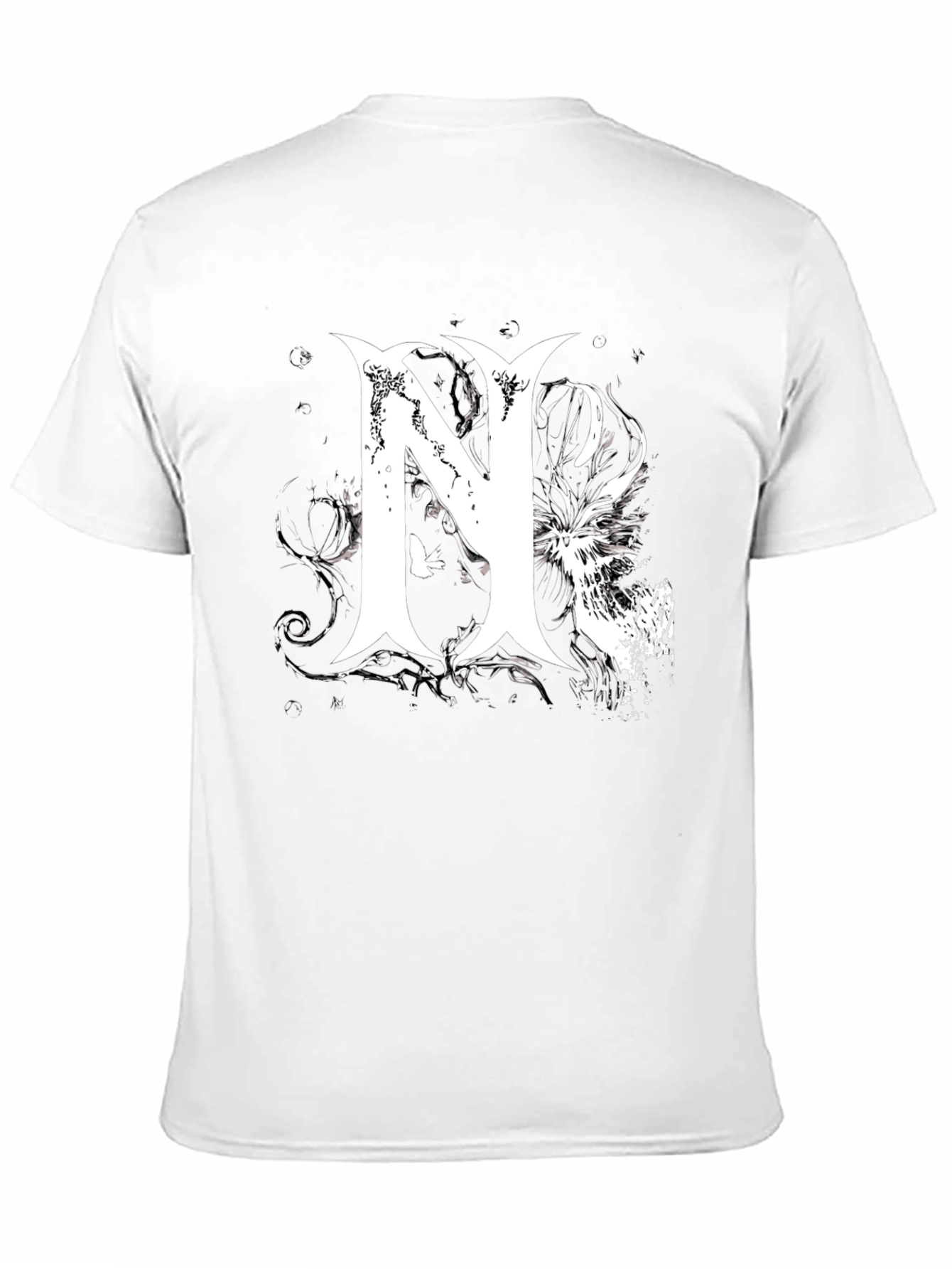 Stylish Black T-Shirt with Bold White Graphic Letter N