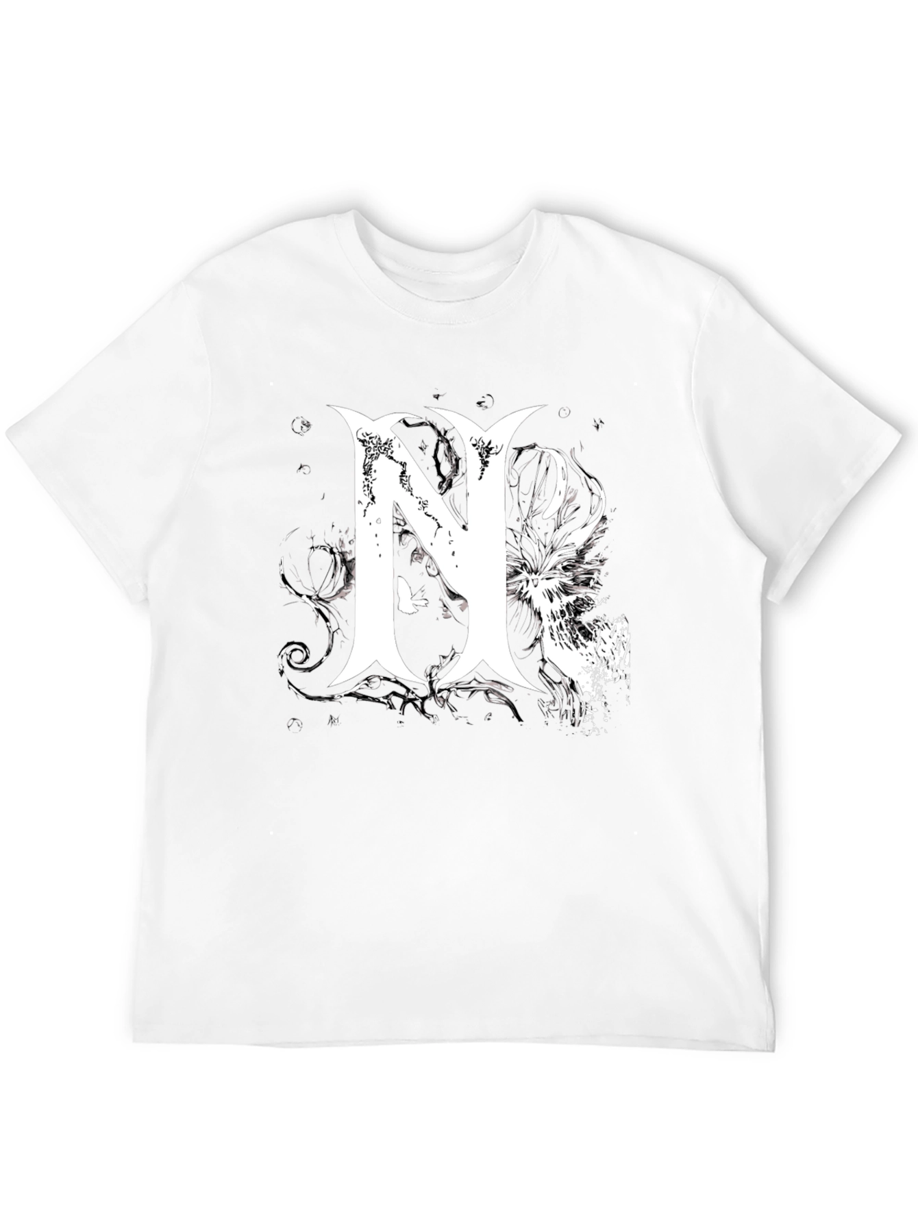 Stylish Black T-Shirt with Bold White Graphic Letter N