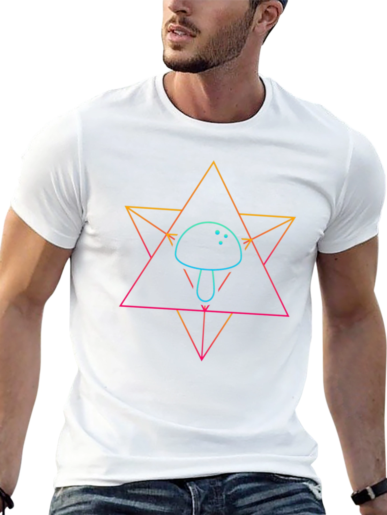 Geometric Mushroom Graphic Black T-Shirt