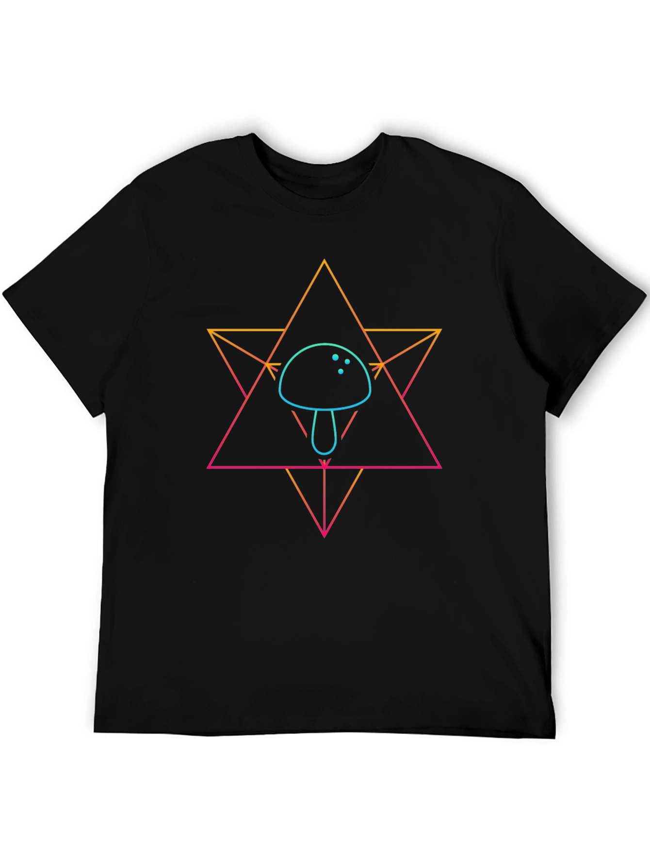 Geometric Mushroom Graphic Black T-Shirt