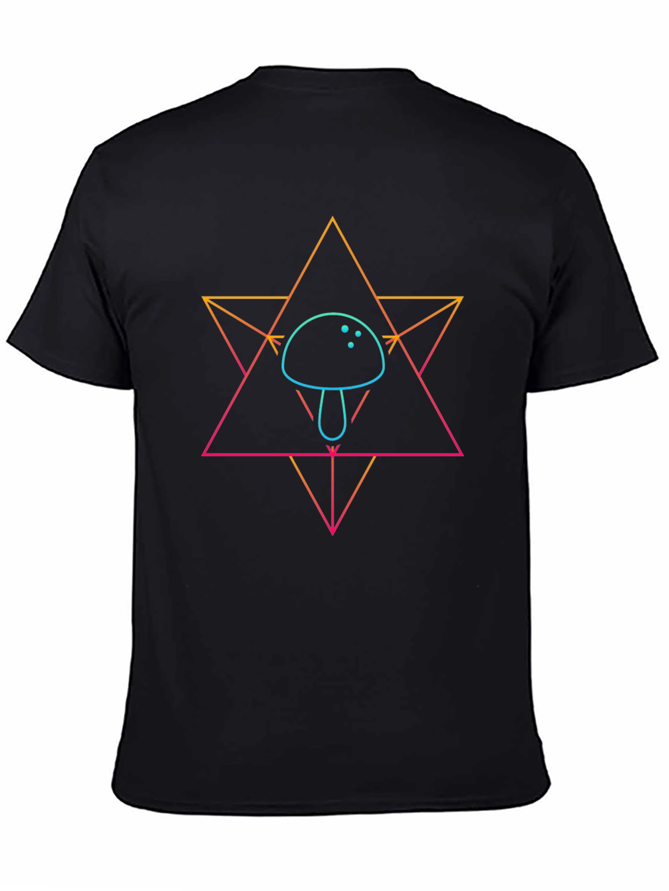 Geometric Mushroom Graphic Black T-Shirt