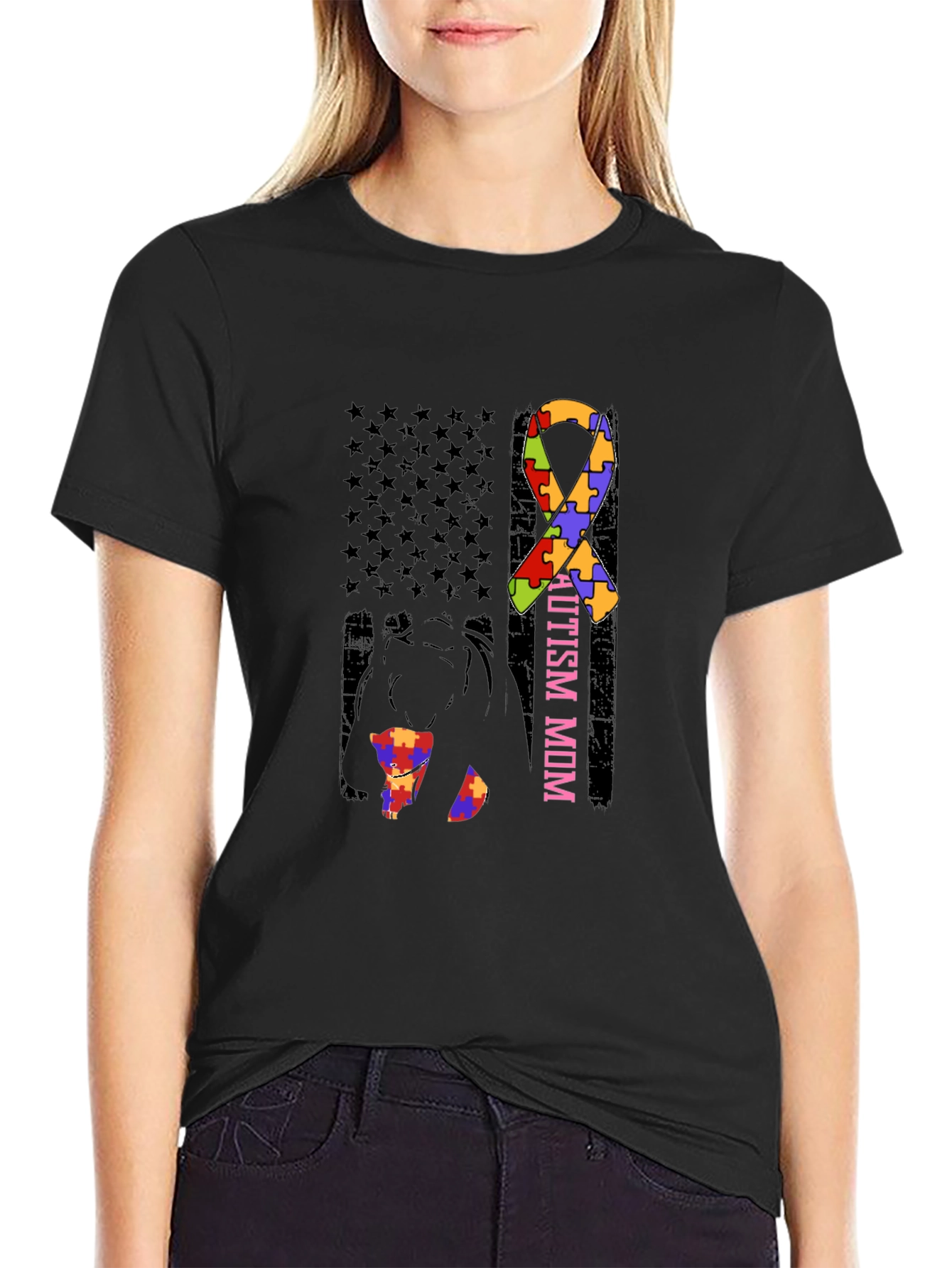 Autism Mom Puzzle Ribbon T-Shirt