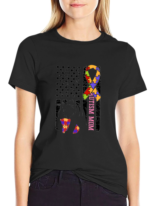Autism Mom Puzzle Ribbon T-Shirt