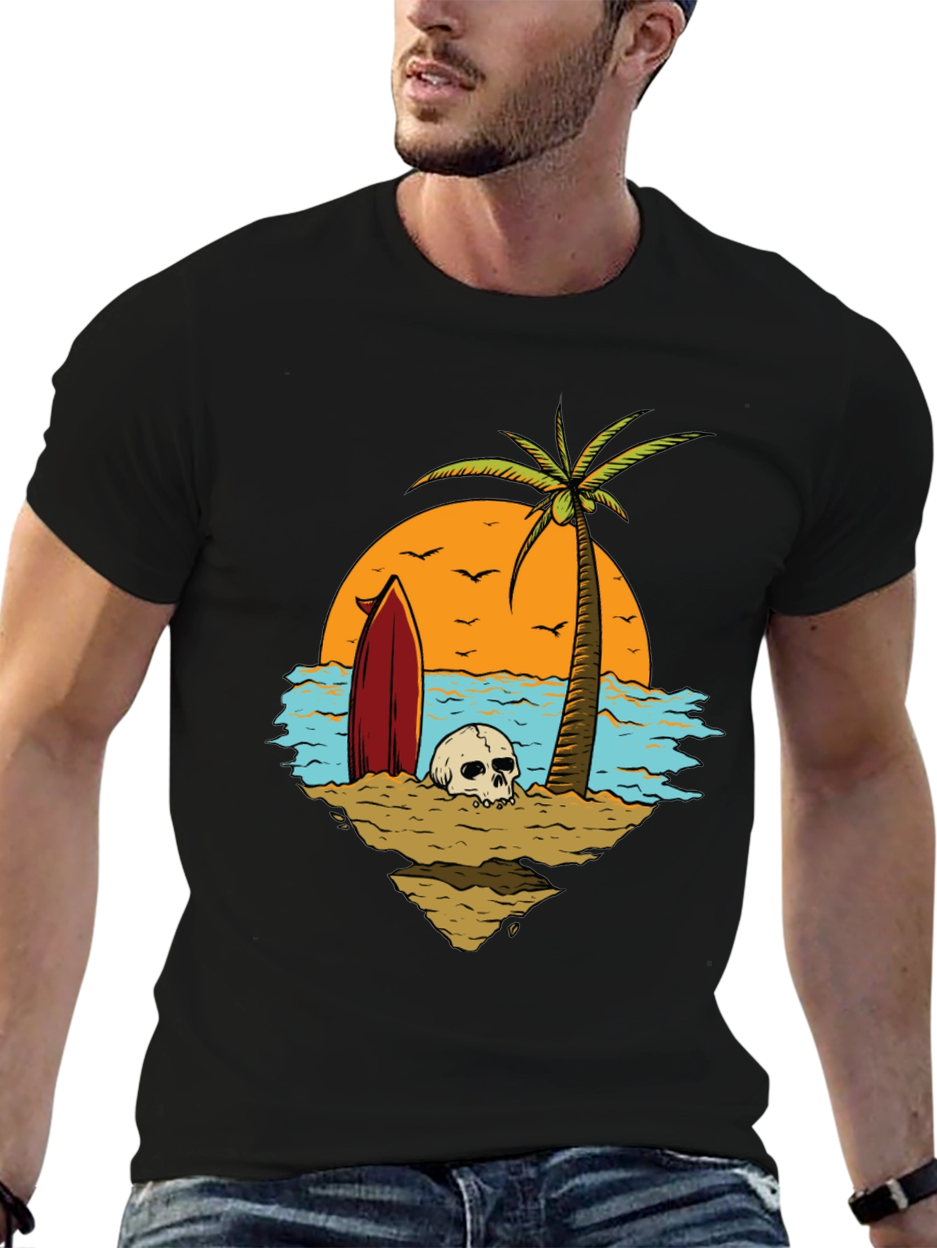 Skull Beach Scene Graphic Tee