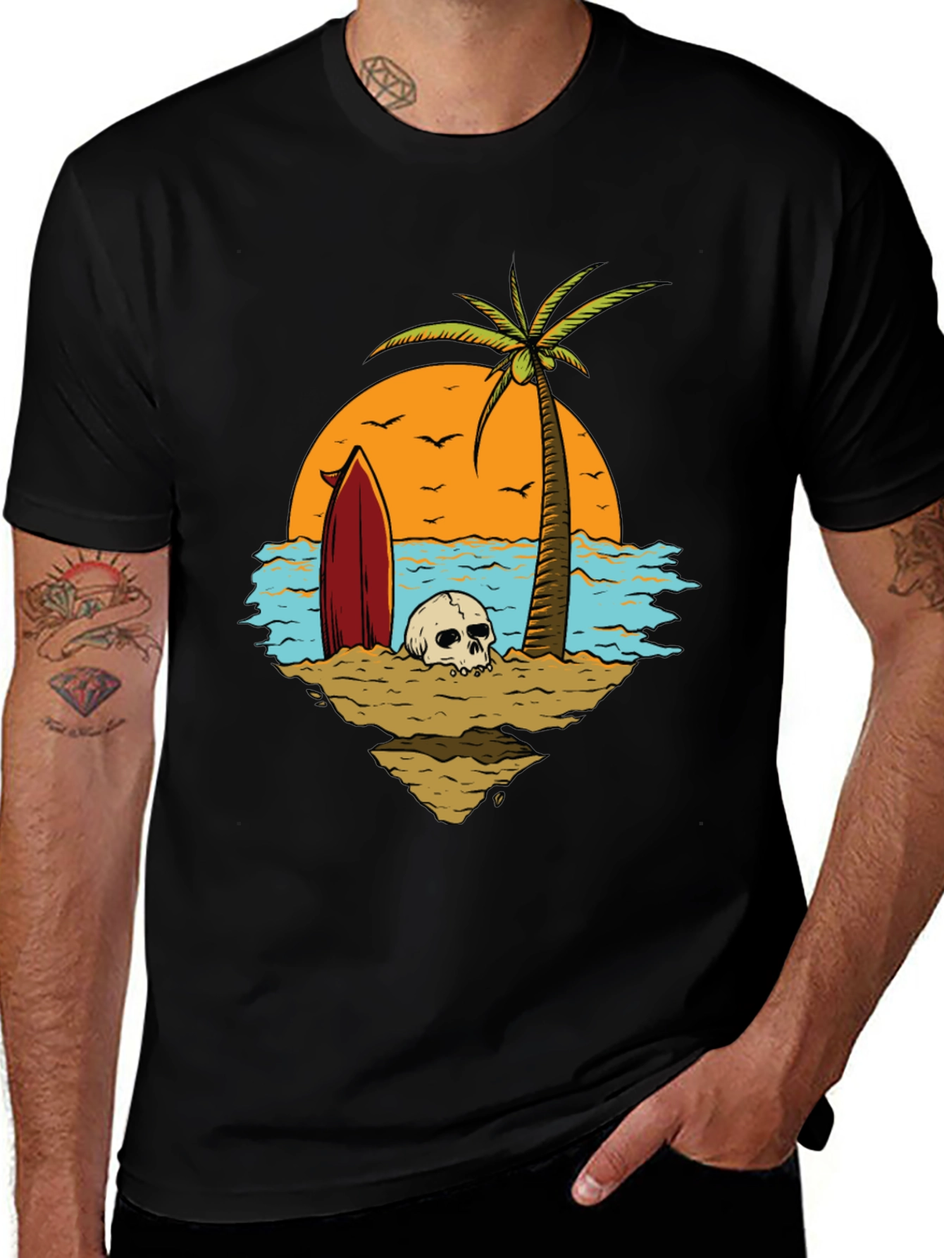 Skull Beach Scene Graphic Tee