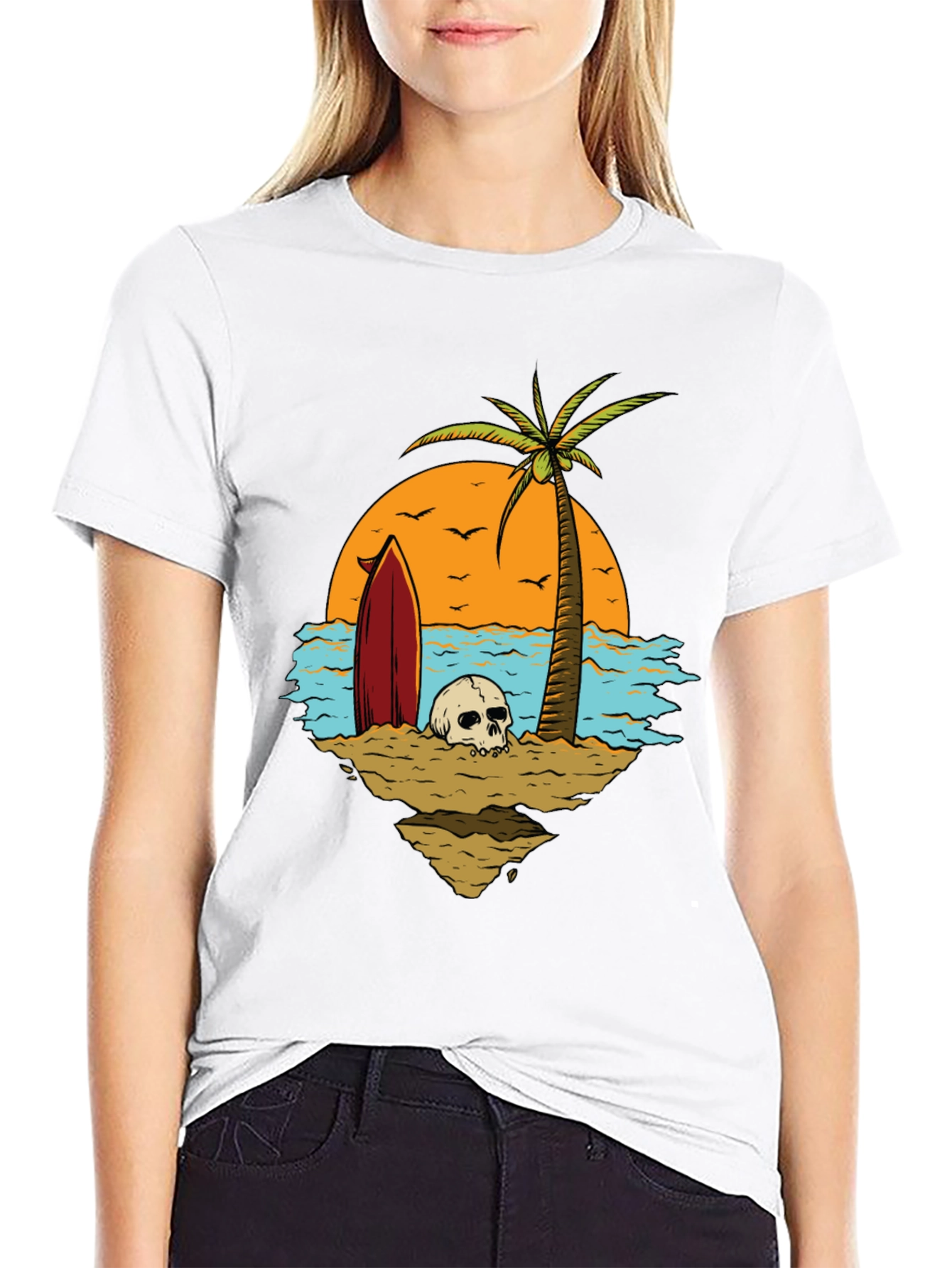 Skull Beach Scene Graphic Tee