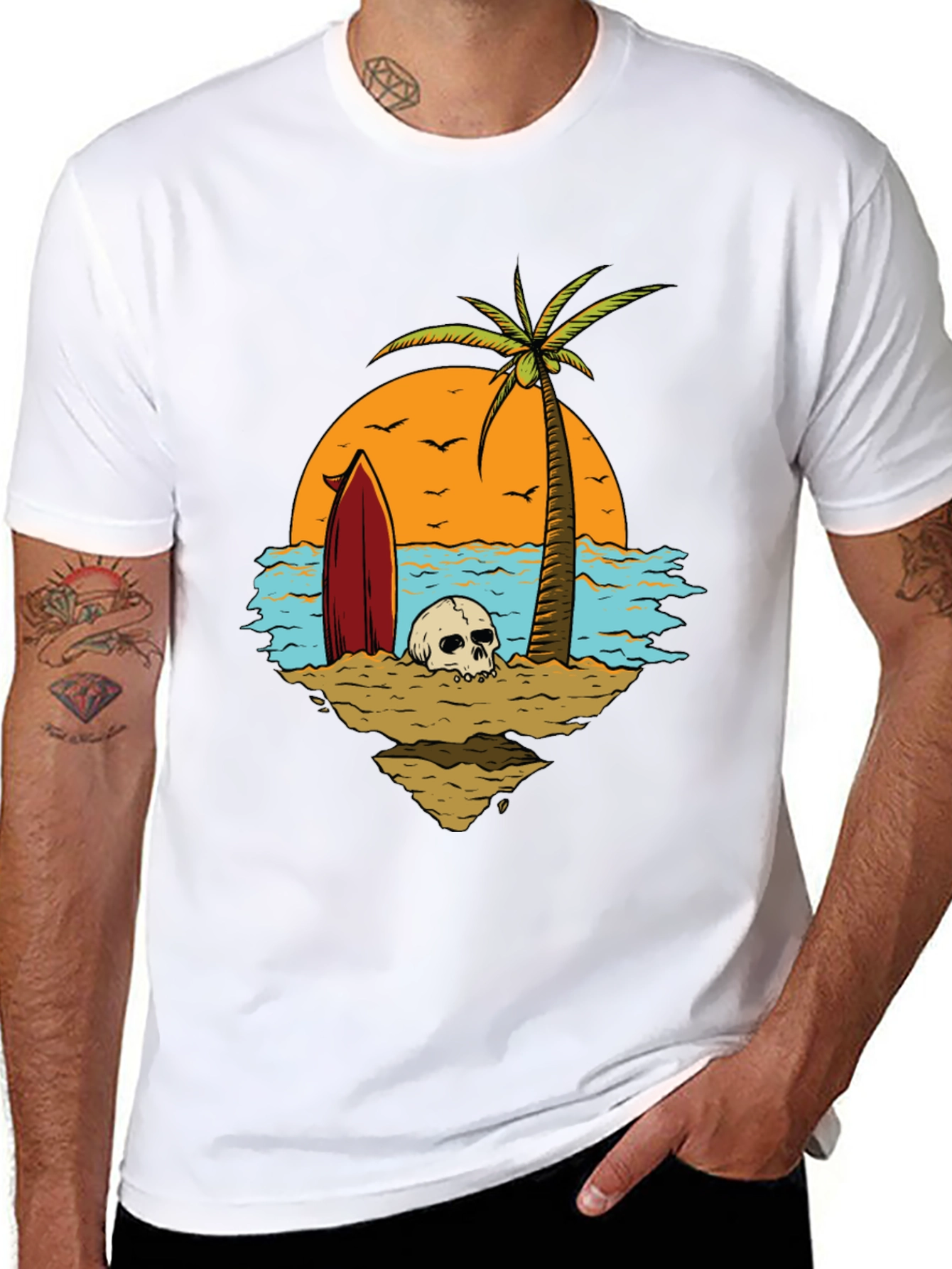 Skull Beach Scene Graphic Tee