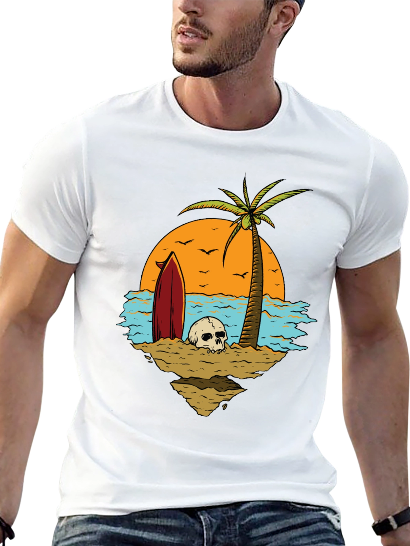 Skull Beach Scene Graphic Tee