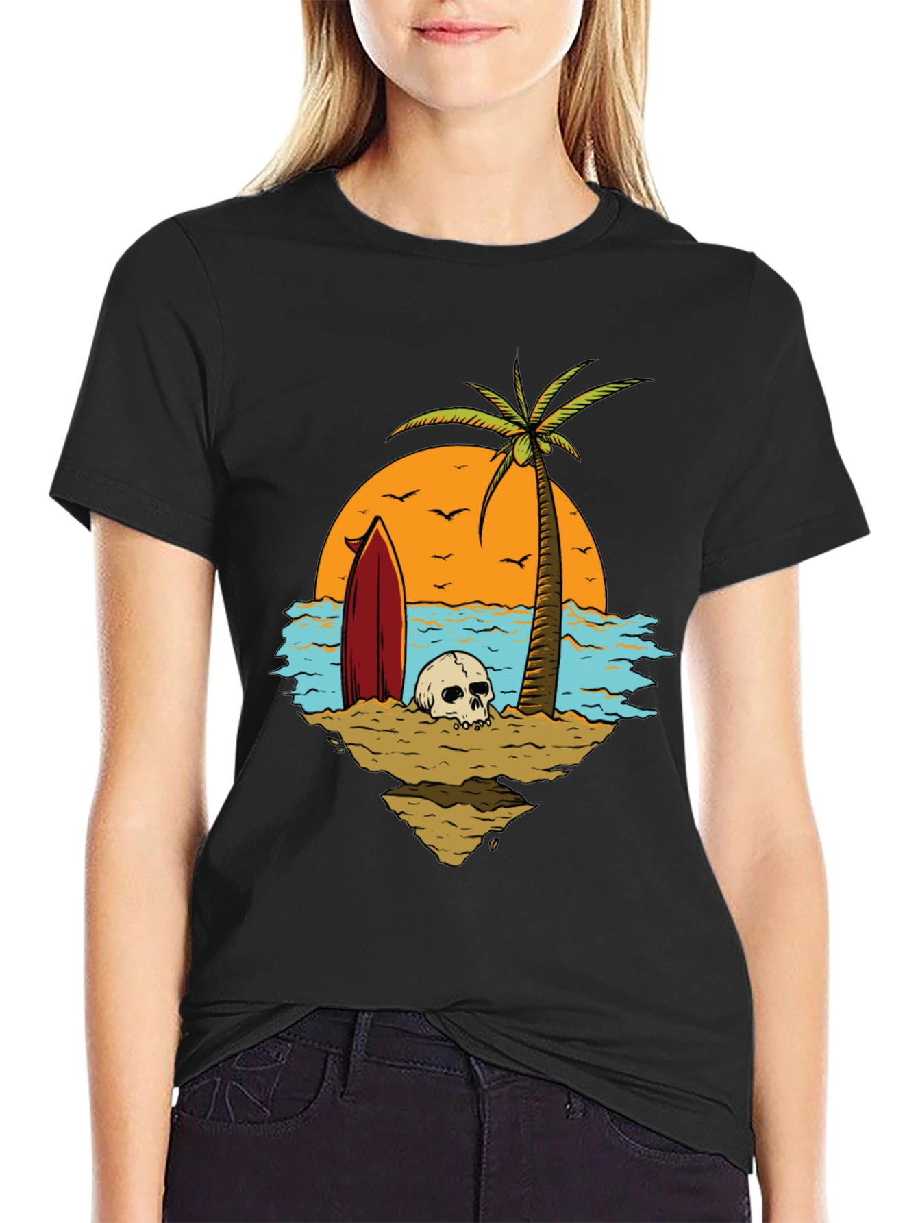 Skull Beach Scene Graphic Tee
