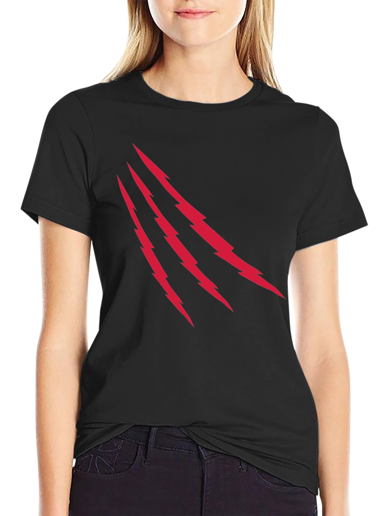 Mens Black T-Shirt with Red Lightning Claw Design