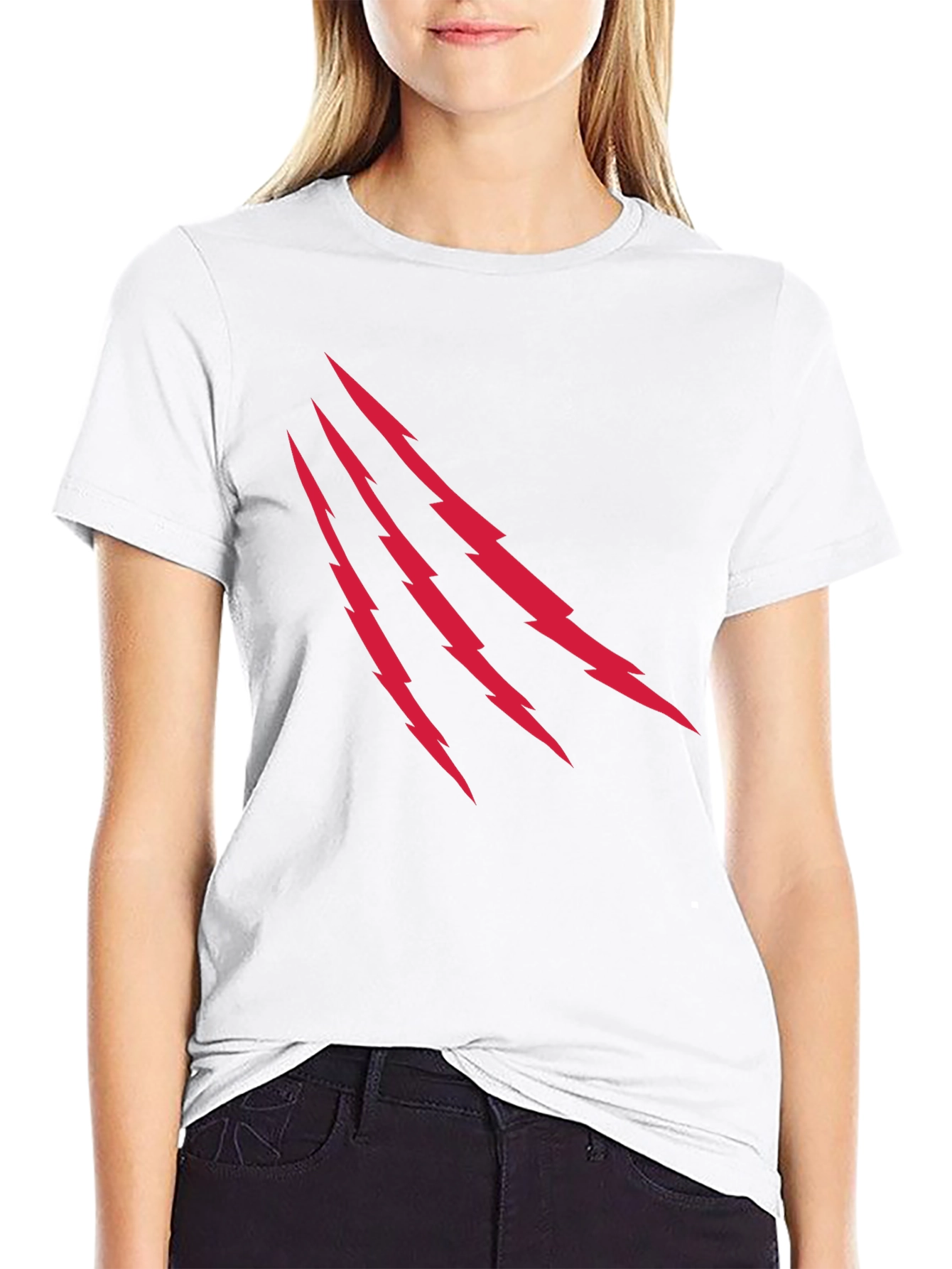 Mens Black T-Shirt with Red Lightning Claw Design