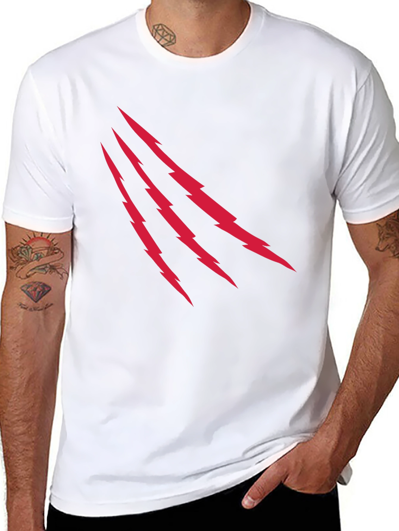 Mens Black T-Shirt with Red Lightning Claw Design