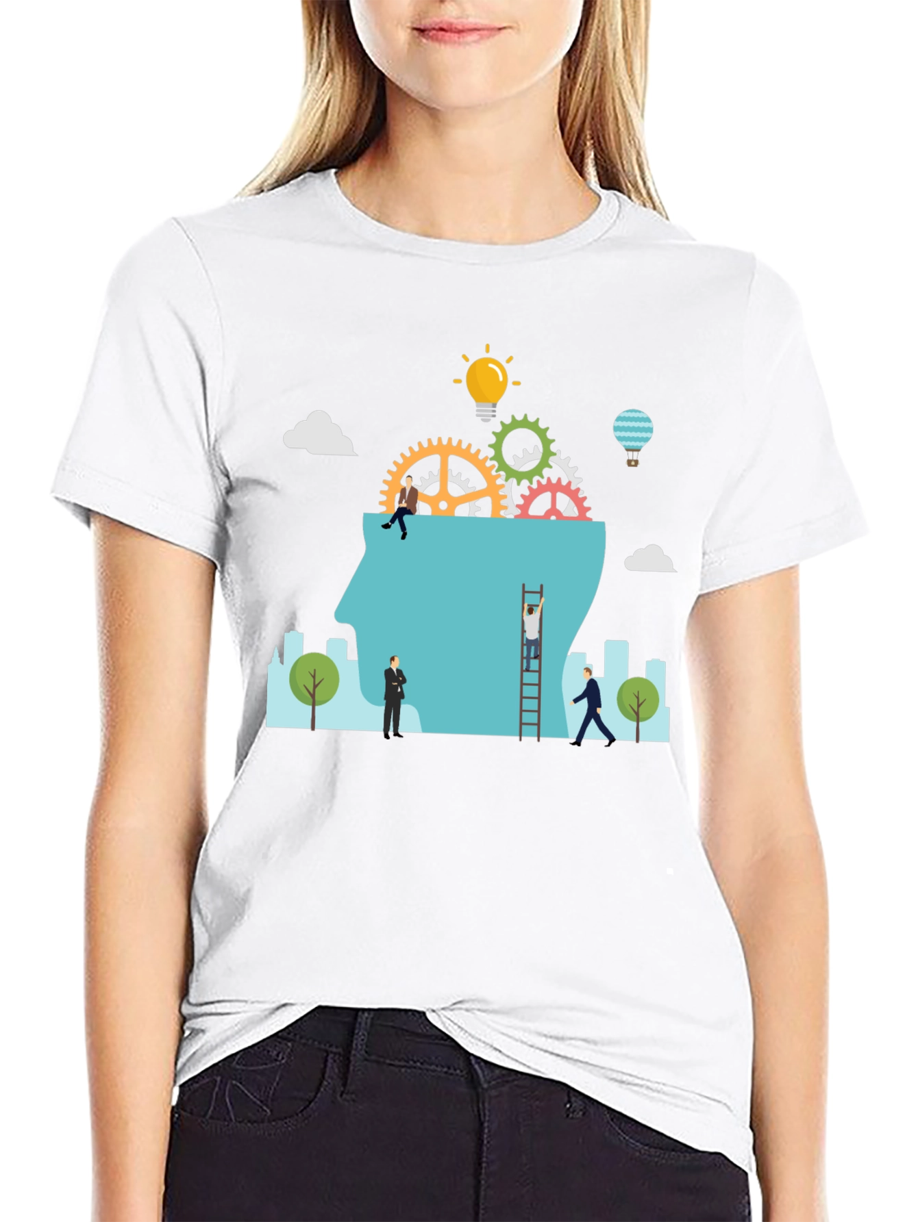 Creative Mindset T-Shirt: Brain Gears & Idea Bulb