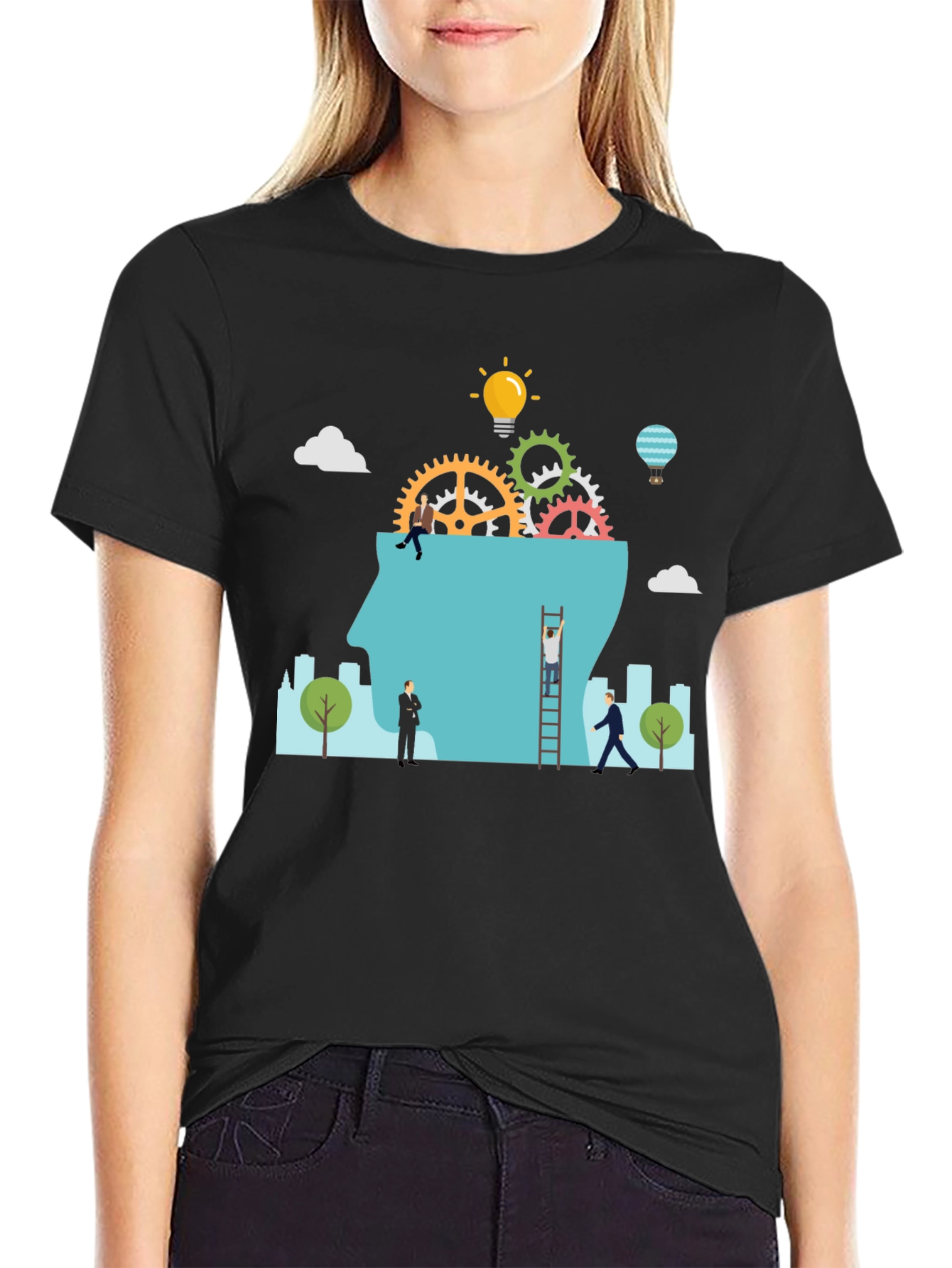 Creative Mindset T-Shirt: Brain Gears & Idea Bulb