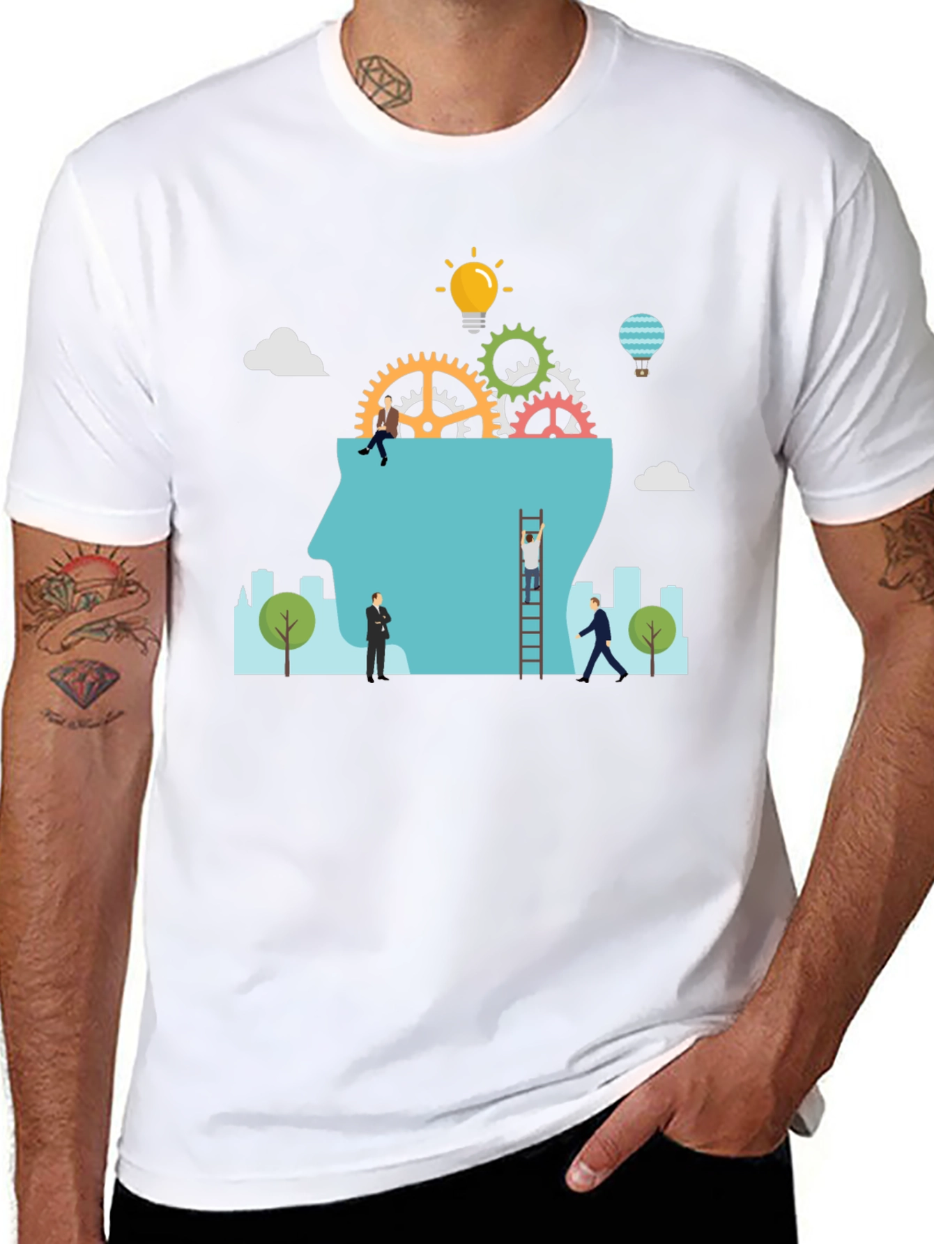 Creative Mindset T-Shirt: Brain Gears & Idea Bulb